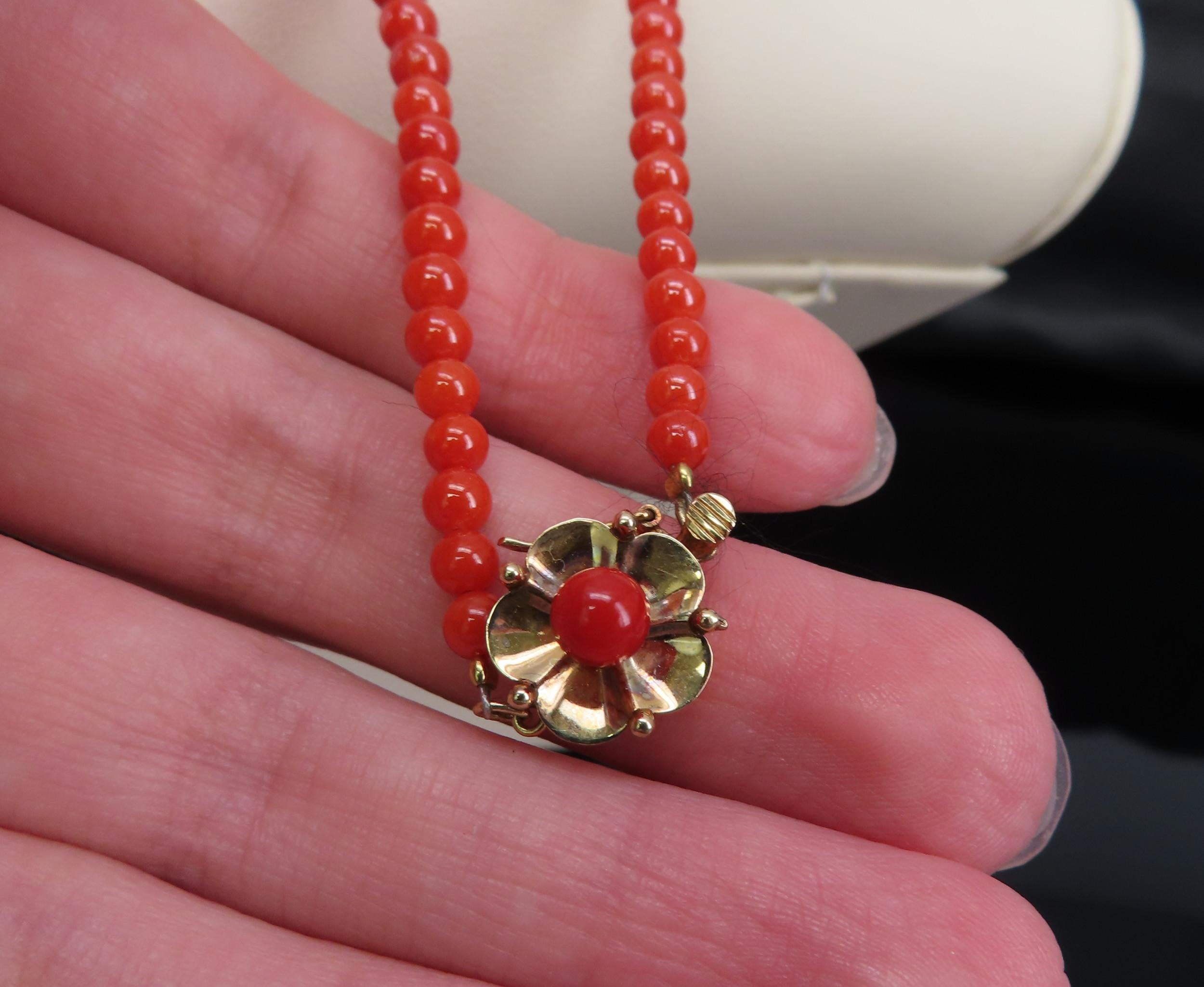 Fine 3.6-9.3mm Natural Untreated Ox Blood Coral 14K Yellow Gold 16.5" Necklace