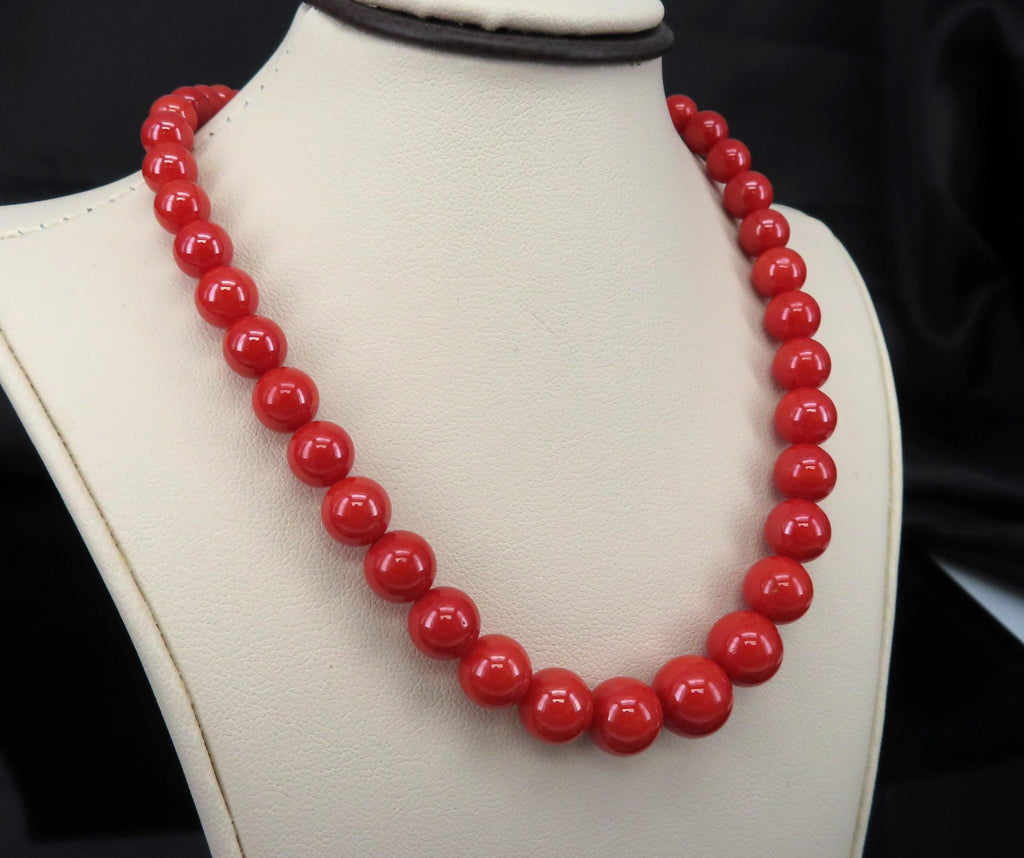 Fine 3.6-9.3mm Natural Untreated Ox Blood Coral 14K Yellow Gold 16.5" Necklace