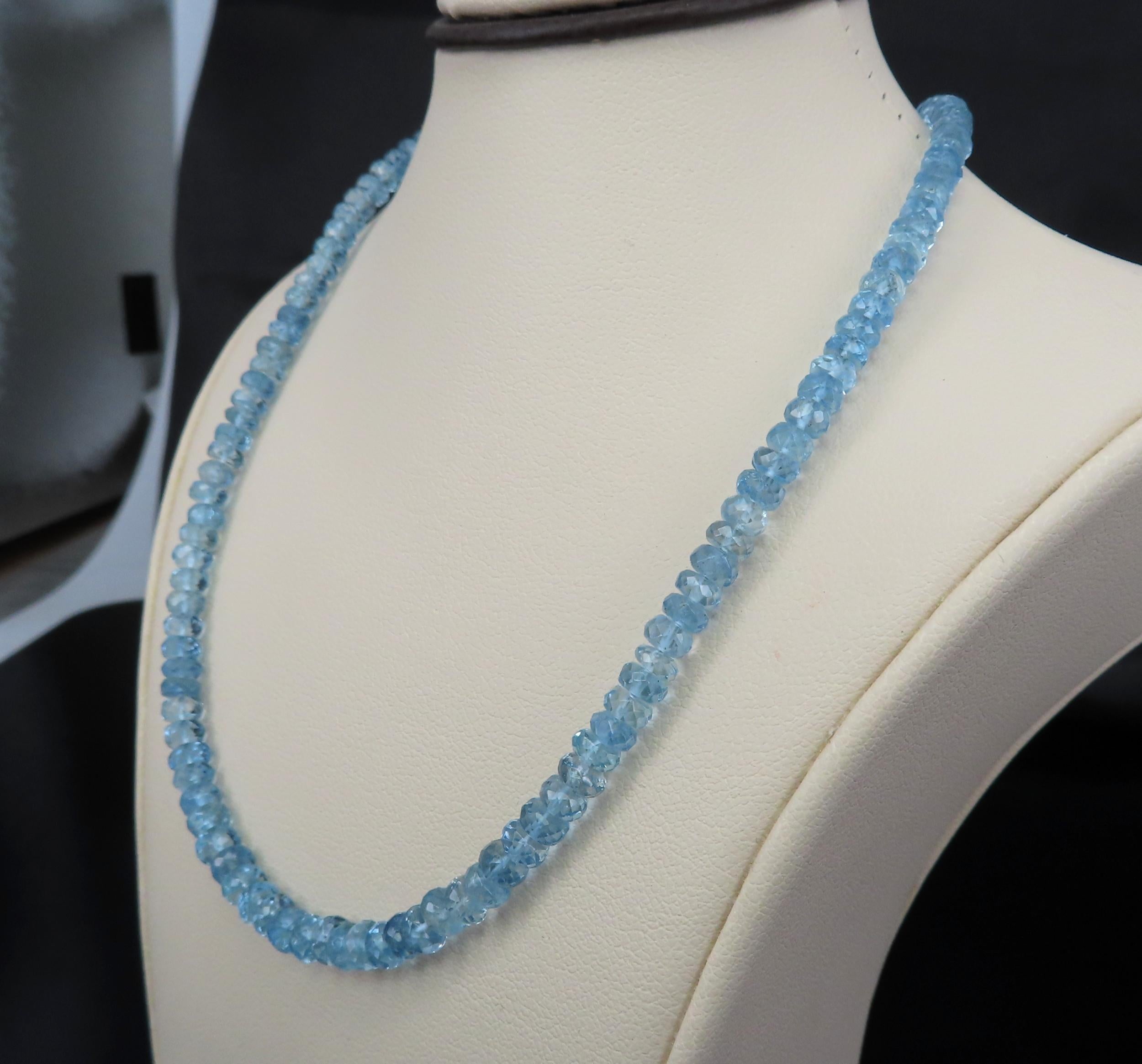 Estate 40ct 4.7mm Natural Aquamarine Bead 17" Sterling Silver Necklace, 12.9g