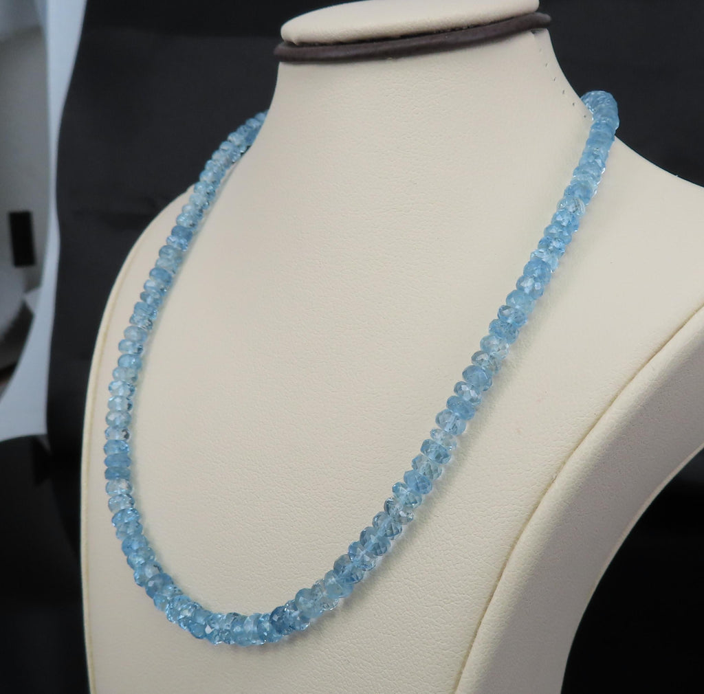 Estate 40ct 4.7mm Natural Aquamarine Bead 17" Sterling Silver Necklace, 12.9g
