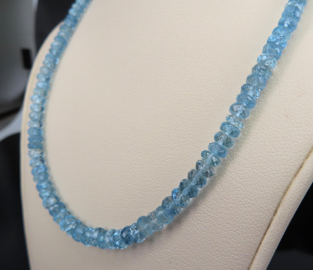 Estate 40ct 4.7mm Natural Aquamarine Bead 17" Sterling Silver Necklace, 12.9g