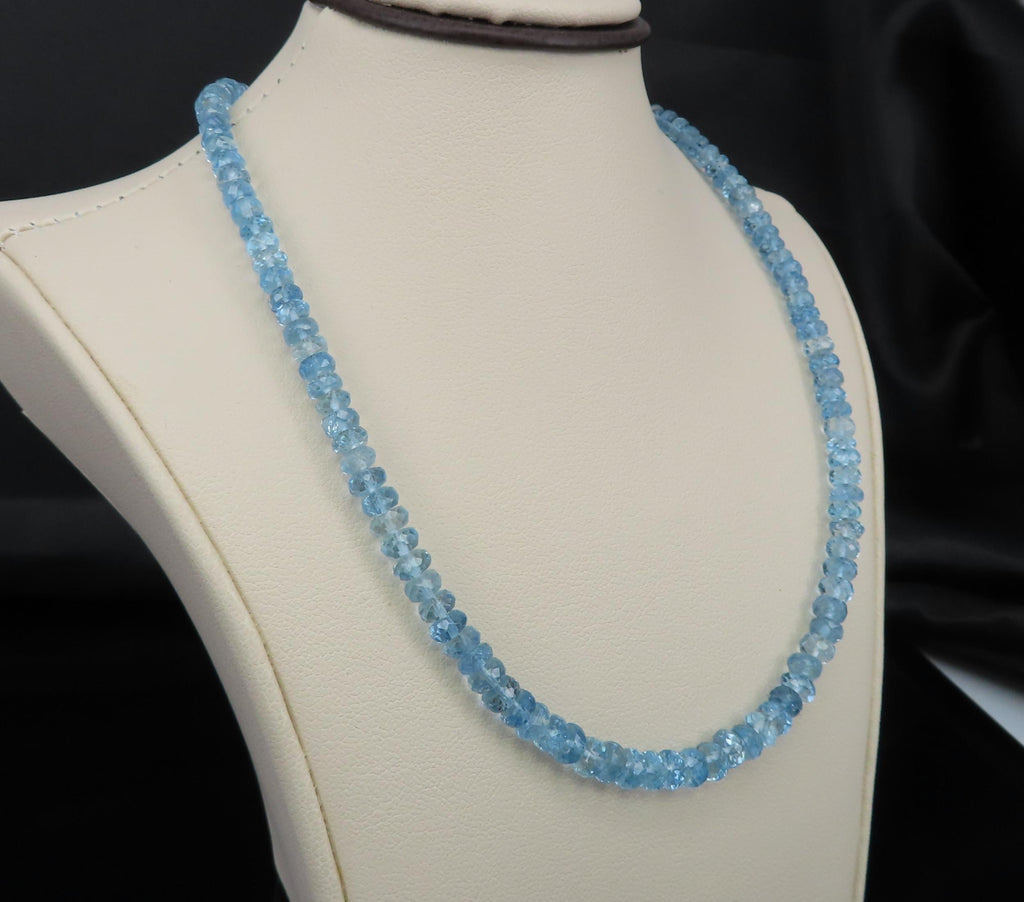 Estate 40ct 4.7mm Natural Aquamarine Bead 17" Sterling Silver Necklace, 12.9g
