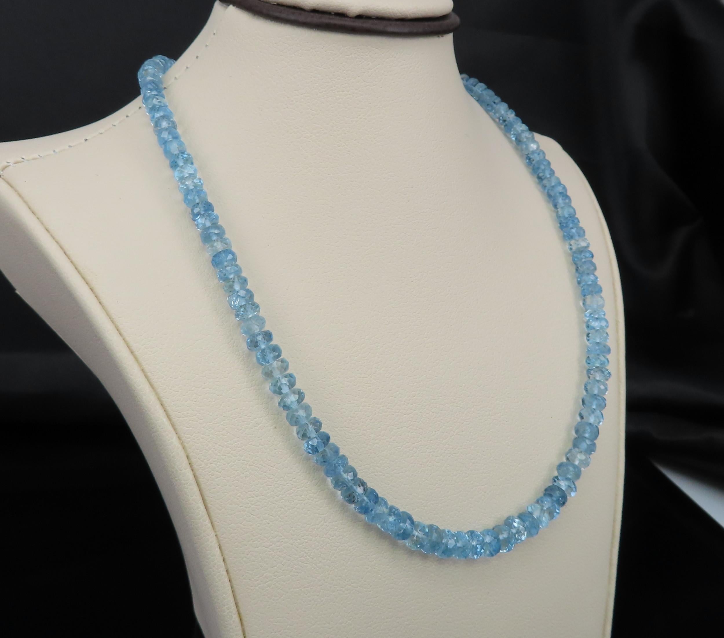 Estate 40ct 4.7mm Natural Aquamarine Bead 17" Sterling Silver Necklace, 12.9g