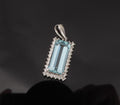 Vintage 3.00ct Emerald Cut Natural Aquamarine 0.43ct Diamond Platinum Pendant