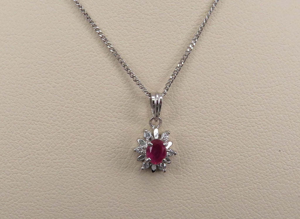 Vintage 0.30ct Ruby & 0.06ct Diamond Platinum 16 Inch Snowflake Necklace