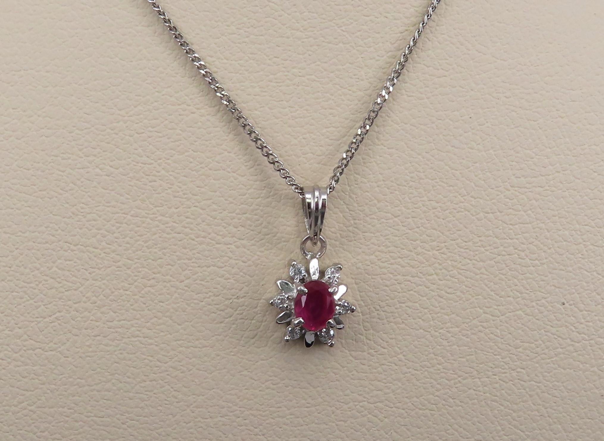 Vintage 0.30ct Ruby & 0.06ct Diamond Platinum 16 Inch Snowflake Necklace
