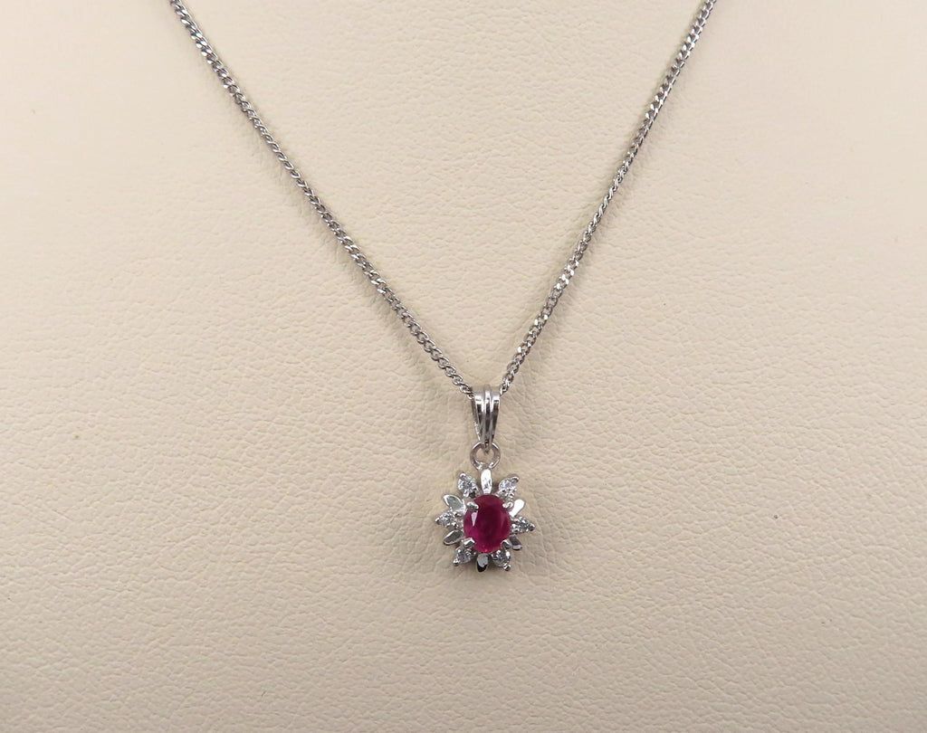 Vintage 0.30ct Ruby & 0.06ct Diamond Platinum 16 Inch Snowflake Necklace