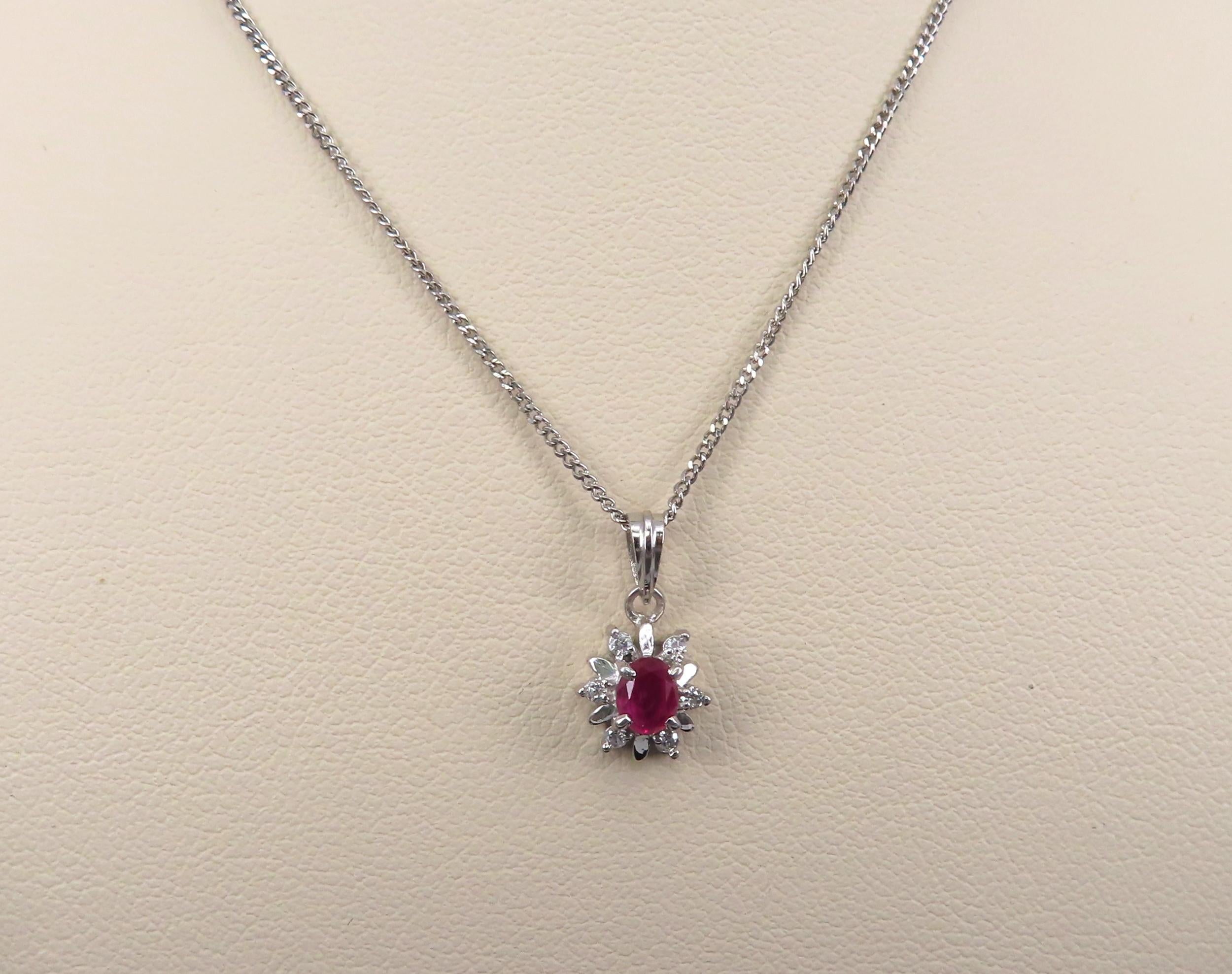 Vintage 0.30ct Ruby & 0.06ct Diamond Platinum 16 Inch Snowflake Necklace