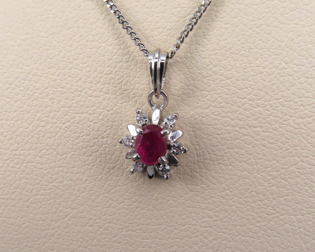Vintage 0.30ct Ruby & 0.06ct Diamond Platinum 16 Inch Snowflake Necklace