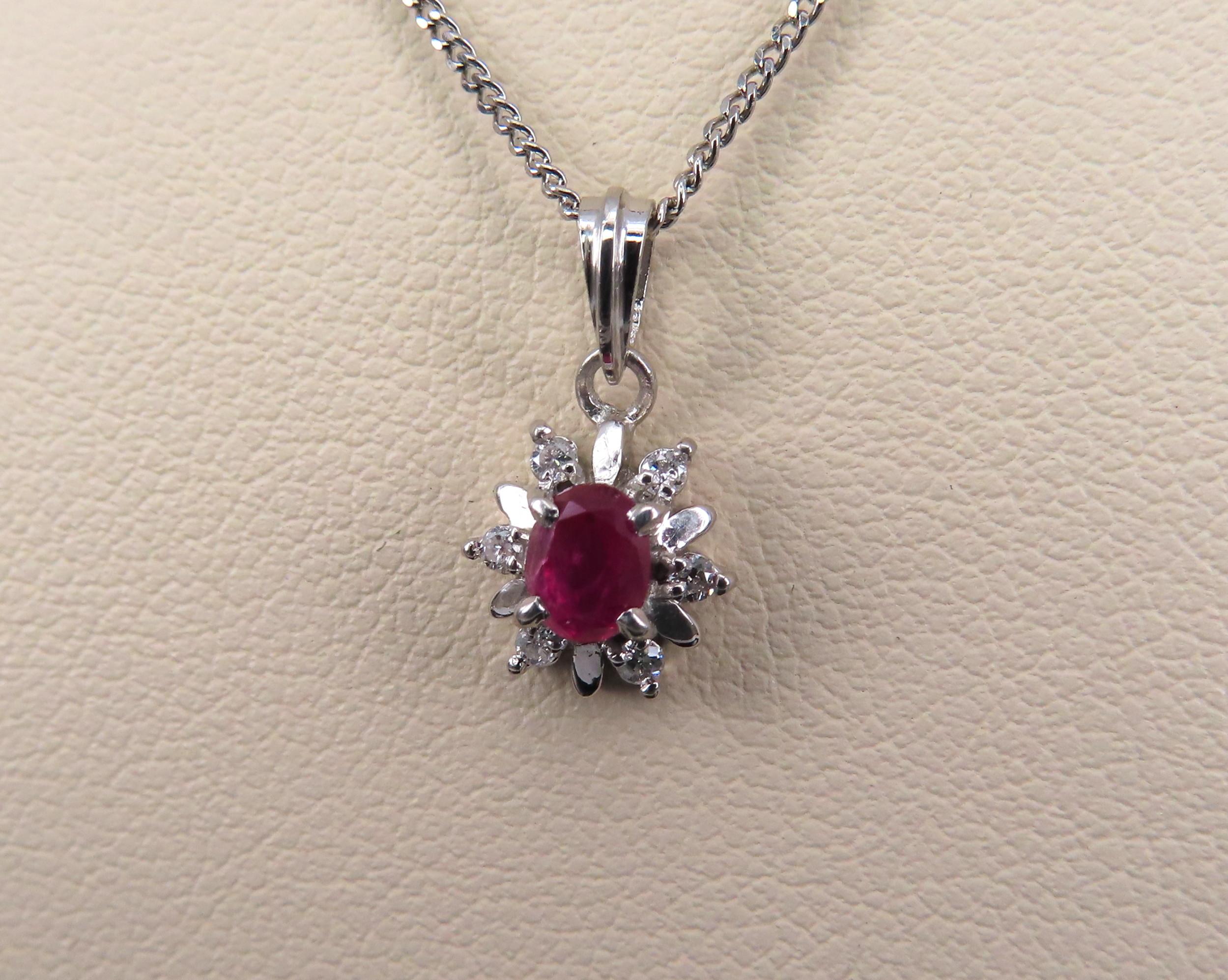 Vintage 0.30ct Ruby & 0.06ct Diamond Platinum 16 Inch Snowflake Necklace