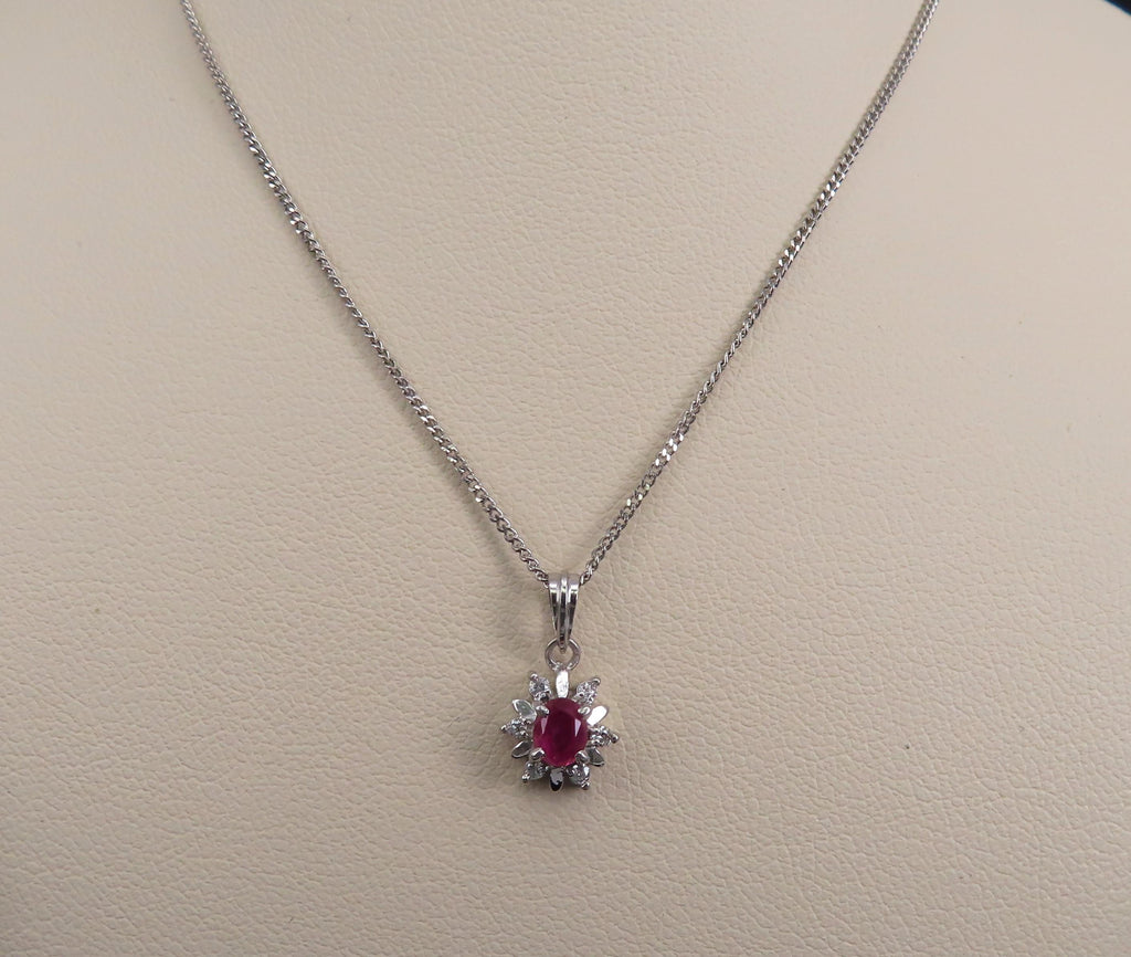 Vintage 0.30ct Ruby & 0.06ct Diamond Platinum 16 Inch Snowflake Necklace