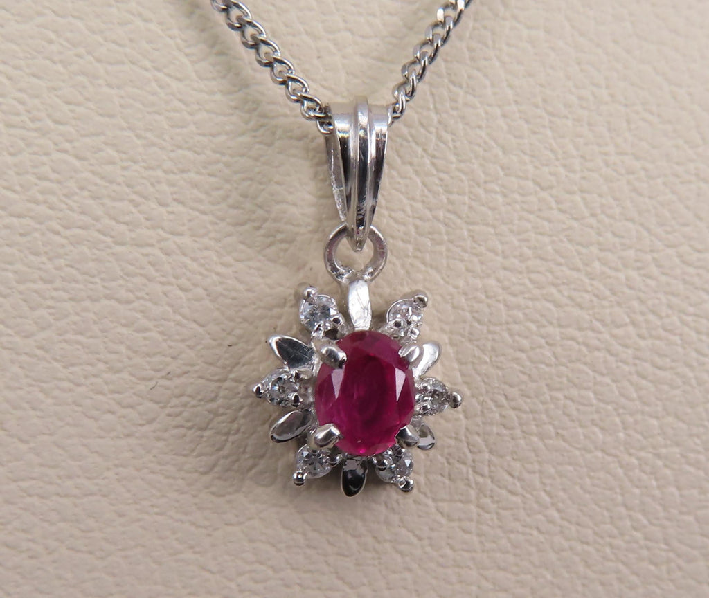 Vintage 0.30ct Ruby & 0.06ct Diamond Platinum 16 Inch Snowflake Necklace
