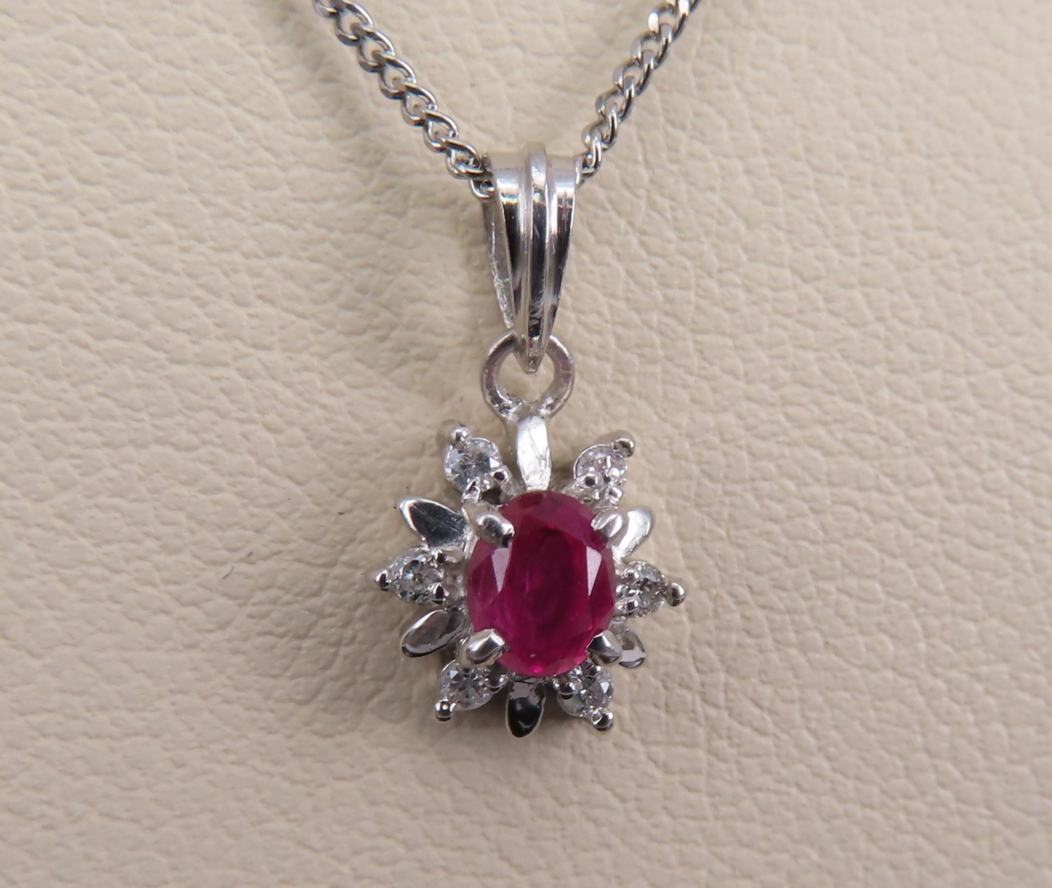 Vintage 0.30ct Ruby & 0.06ct Diamond Platinum 16 Inch Snowflake Necklace