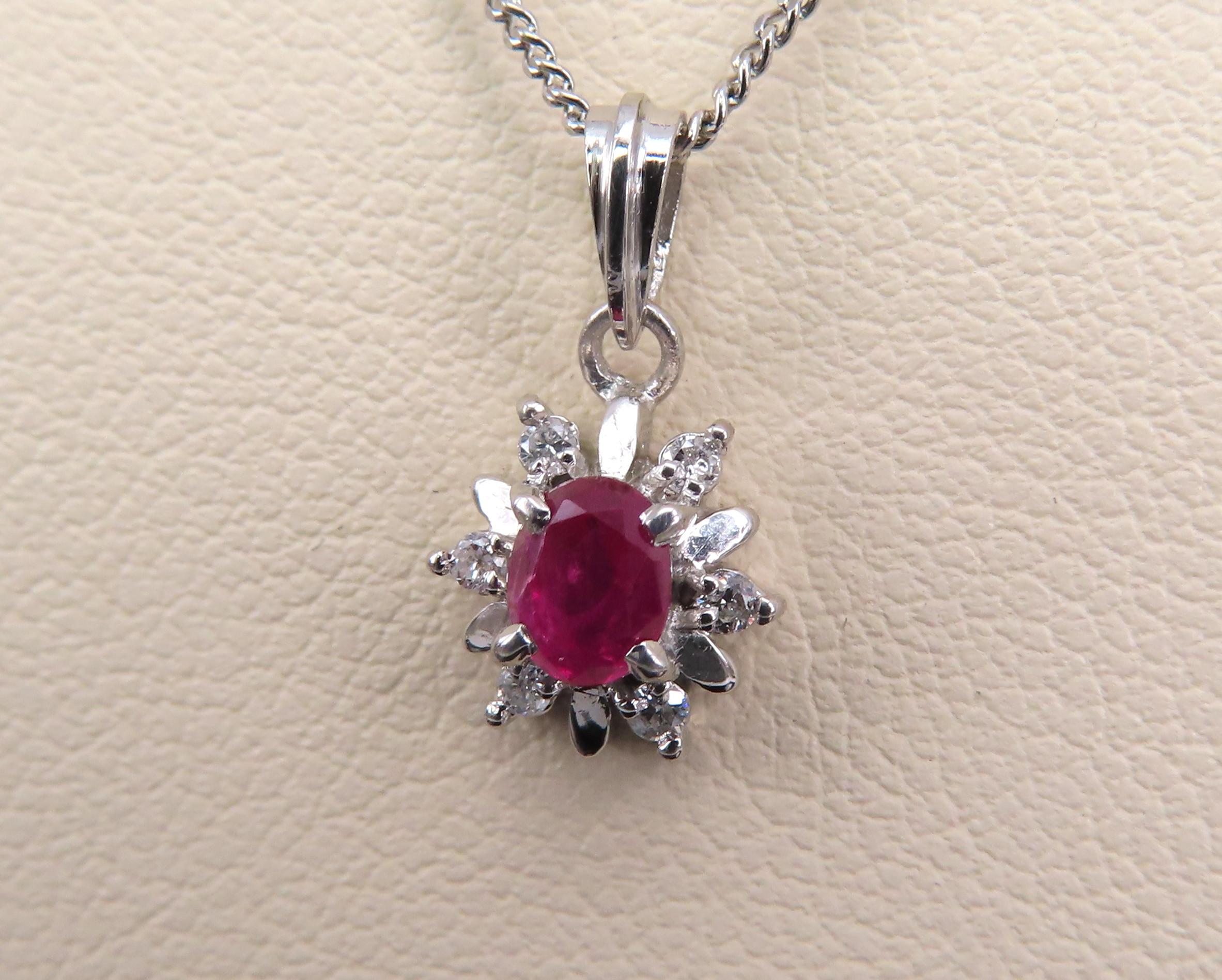 Vintage 0.30ct Ruby & 0.06ct Diamond Platinum 16 Inch Snowflake Necklace