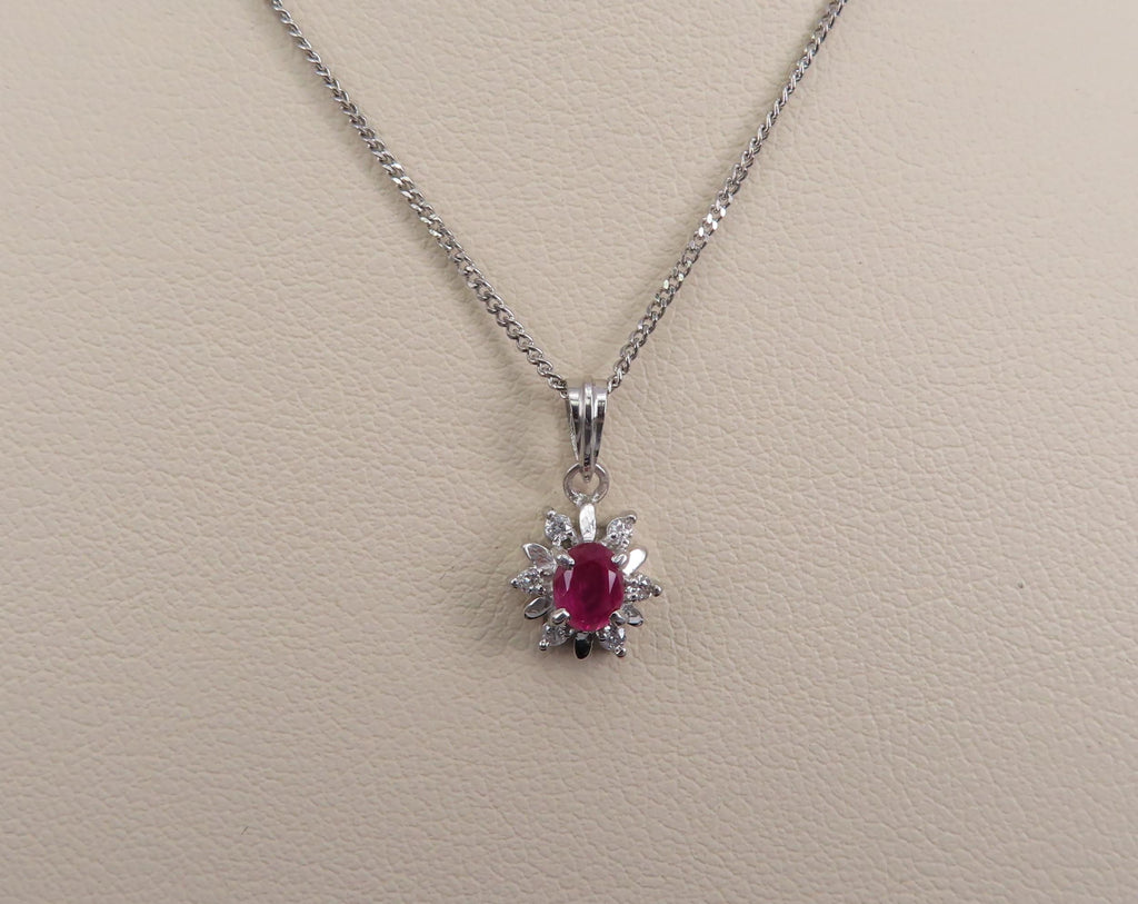 Vintage 0.30ct Ruby & 0.06ct Diamond Platinum 16 Inch Snowflake Necklace