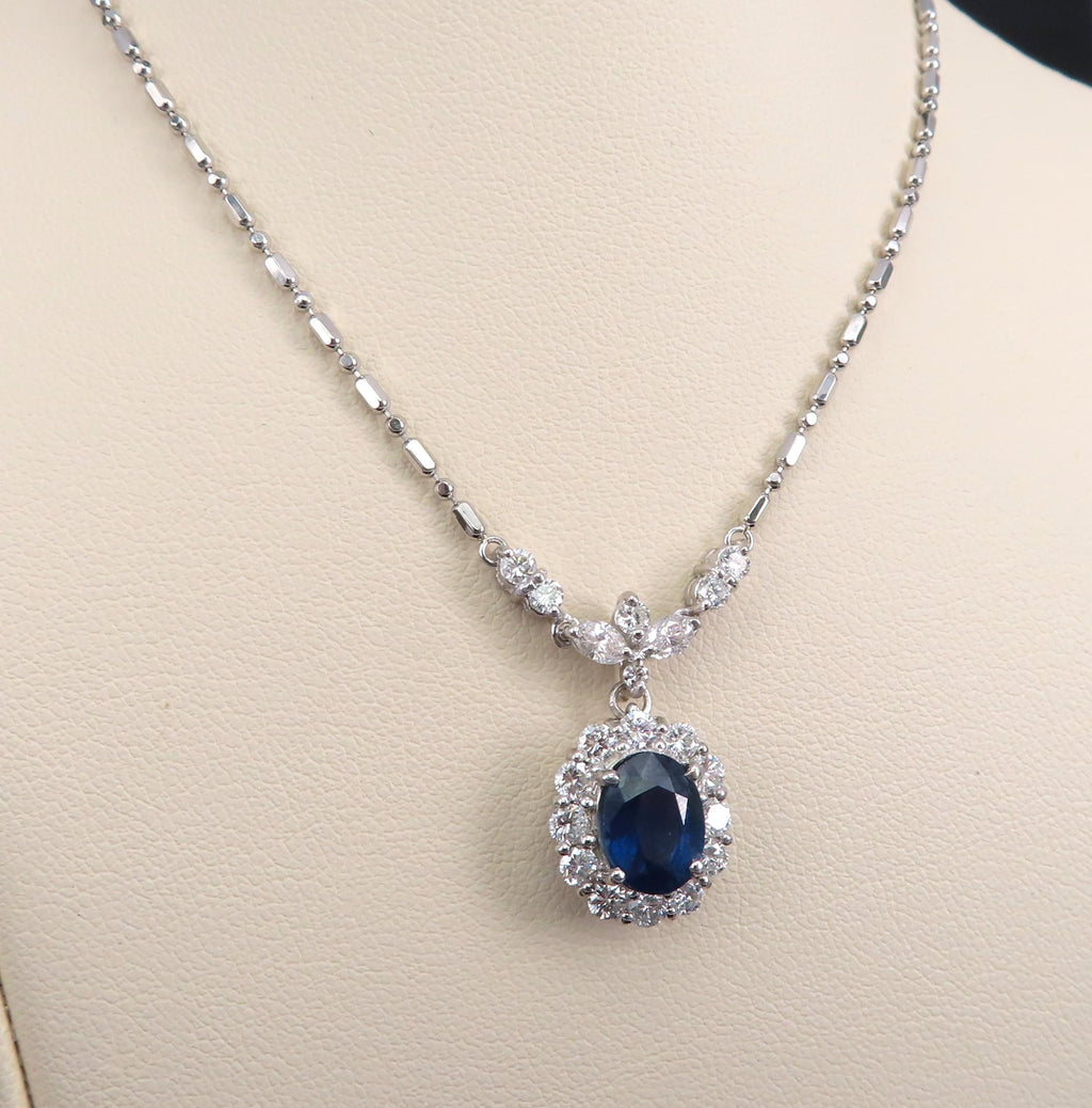Fine 2.50ct GIA Certified Sapphire & 1.28ct Diamond Platinum Necklace