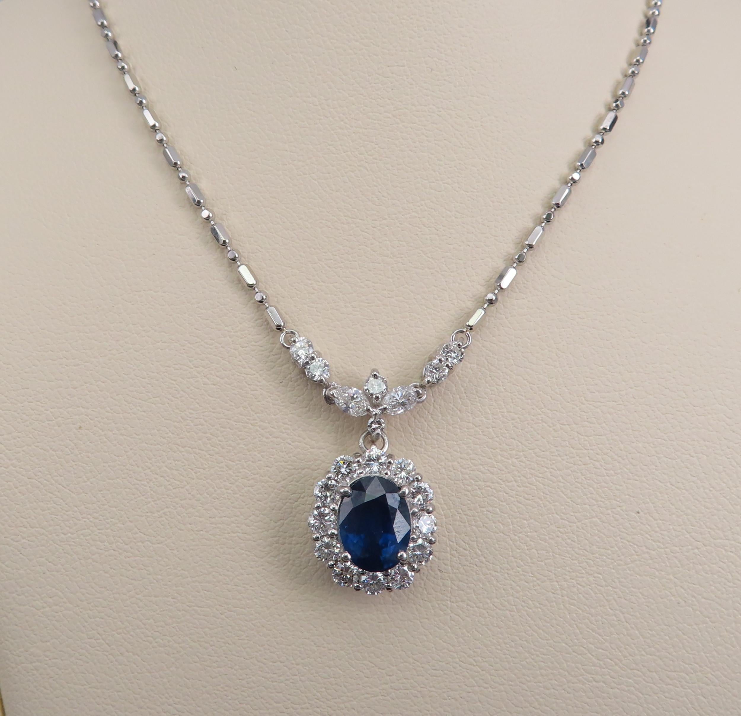 Fine 2.50ct GIA Certified Sapphire & 1.28ct Diamond Platinum Necklace