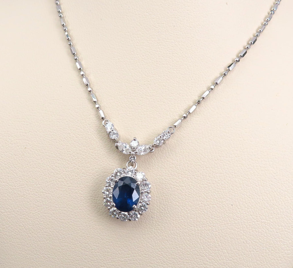 Fine 2.50ct GIA Certified Sapphire & 1.28ct Diamond Platinum Necklace