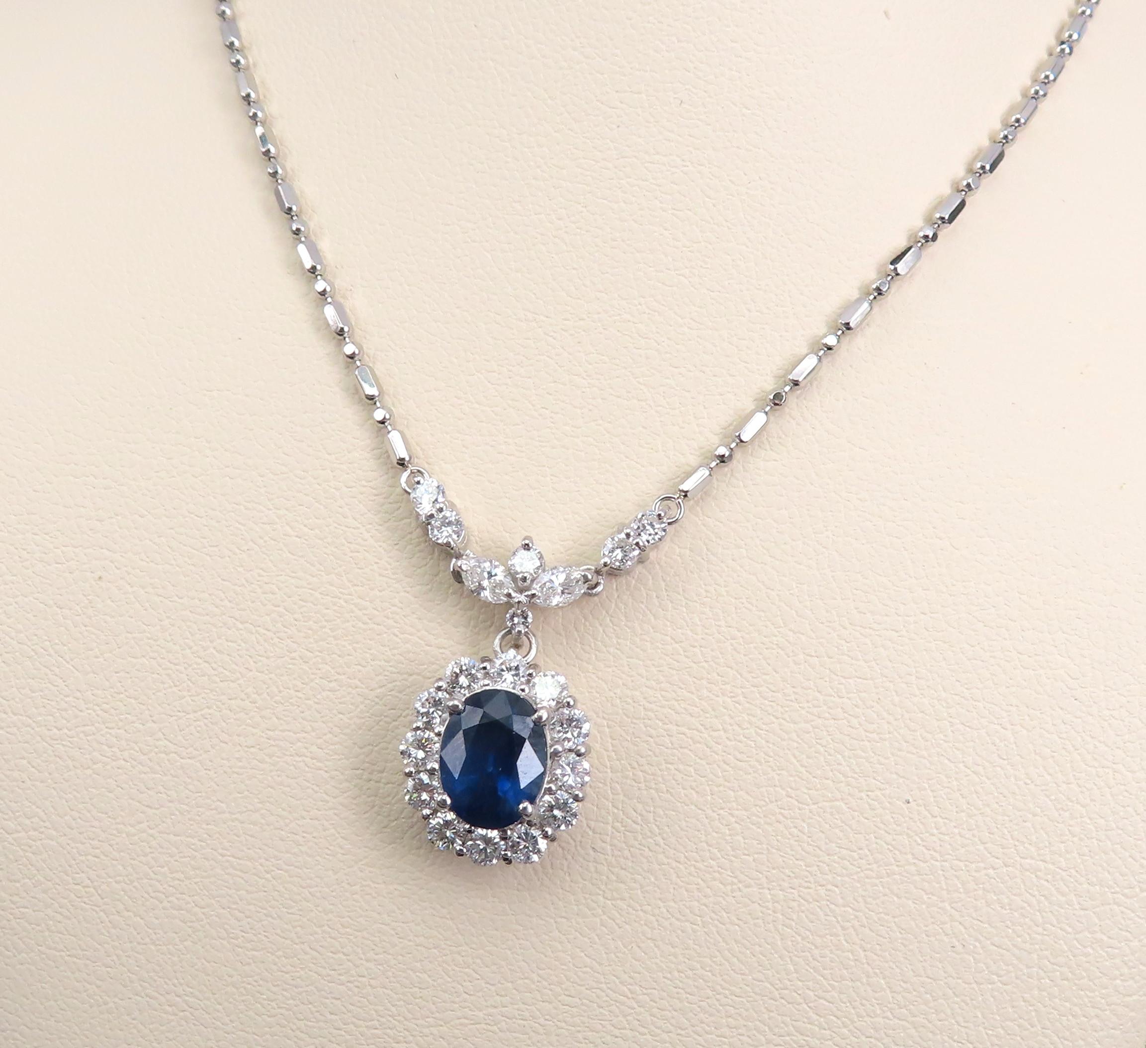 Fine 2.50ct GIA Certified Sapphire & 1.28ct Diamond Platinum Necklace