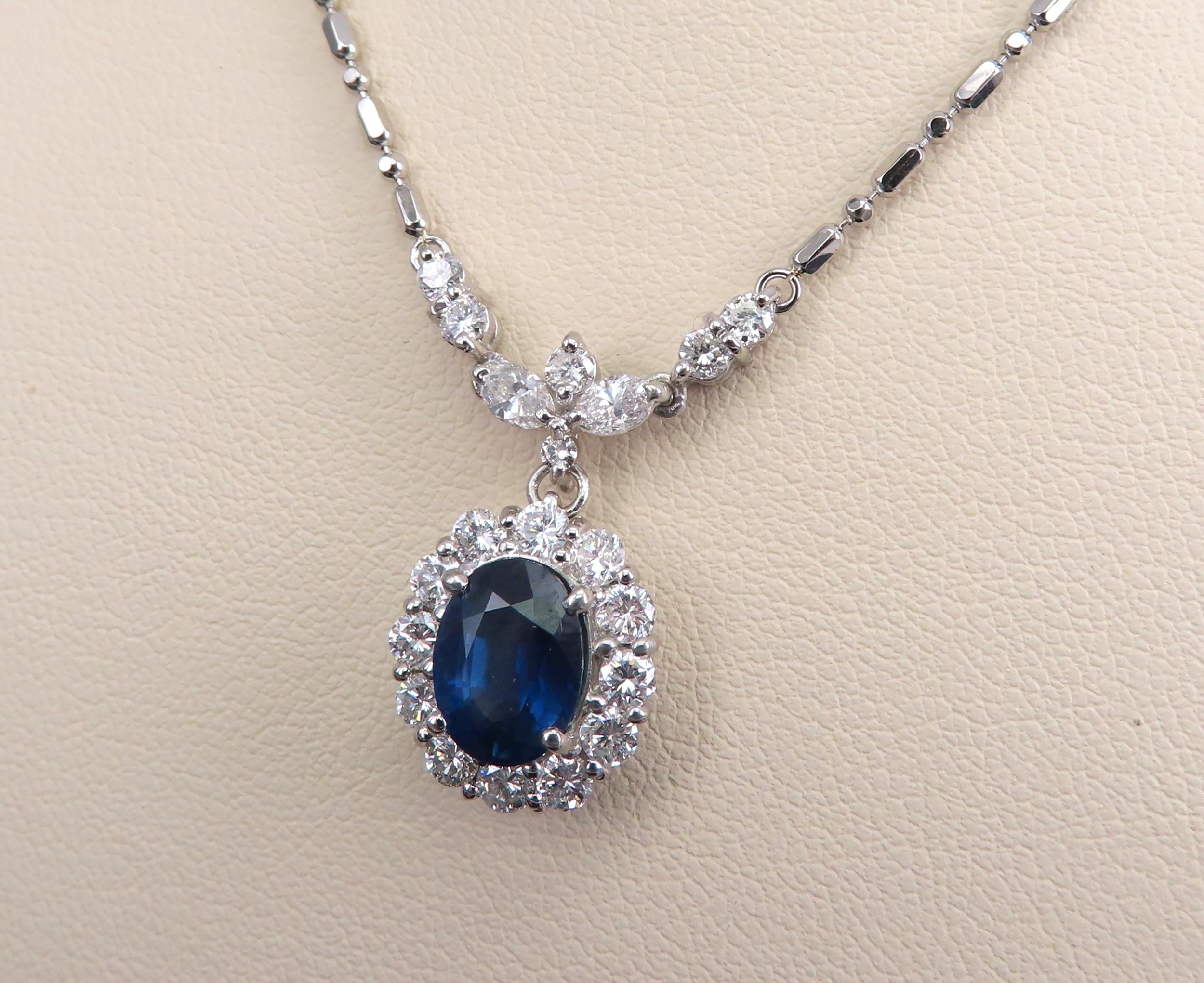Fine 2.50ct GIA Certified Sapphire & 1.28ct Diamond Platinum Necklace