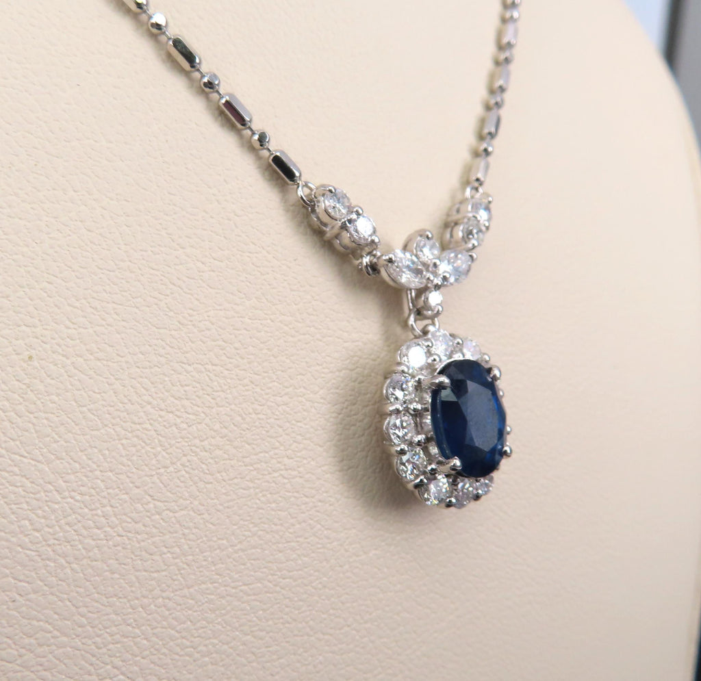 Fine 2.50ct GIA Certified Sapphire & 1.28ct Diamond Platinum Necklace
