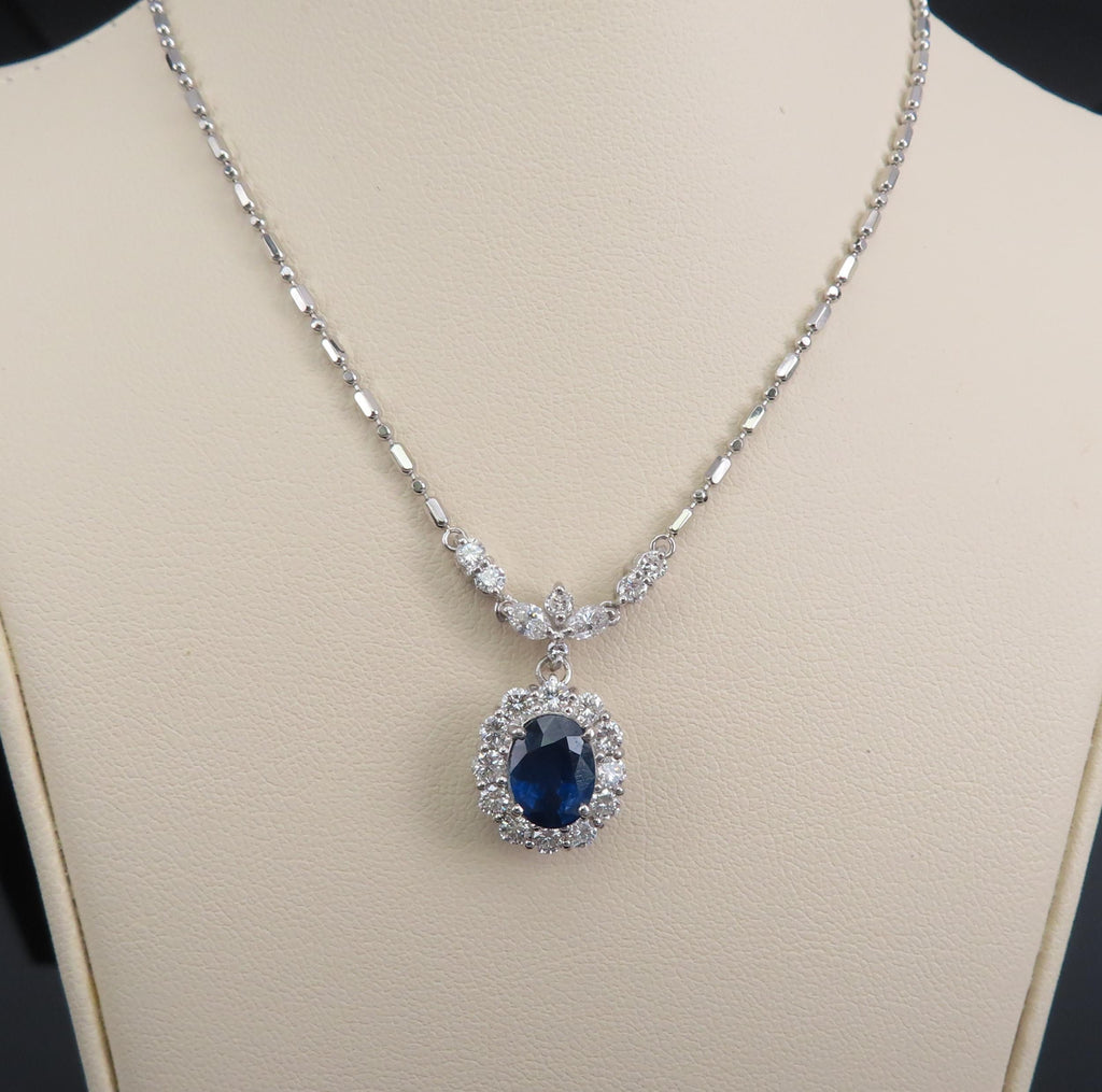 Fine 2.50ct GIA Certified Sapphire & 1.28ct Diamond Platinum Necklace