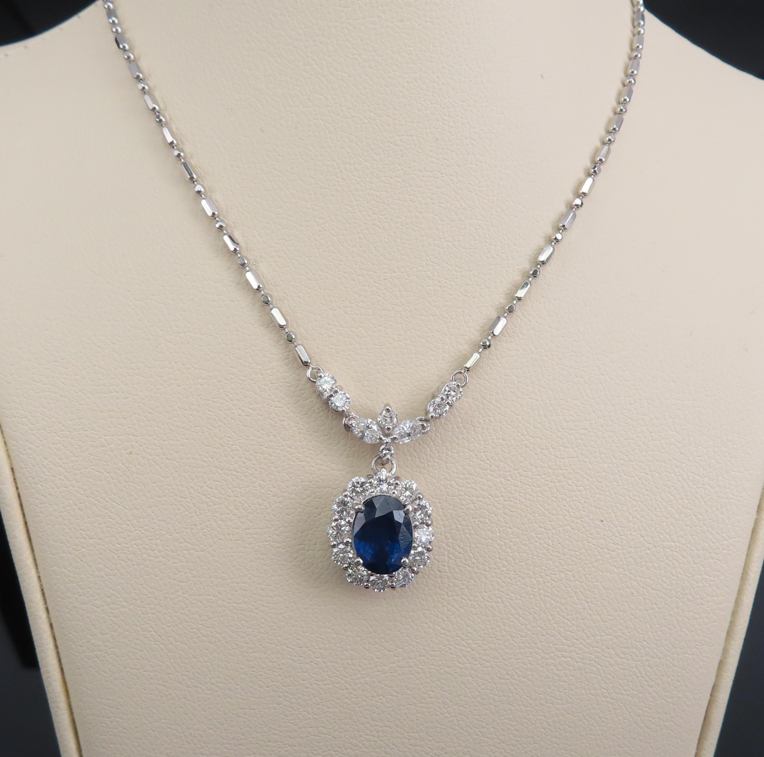 Fine 2.50ct GIA Certified Sapphire & 1.28ct Diamond Platinum Necklace