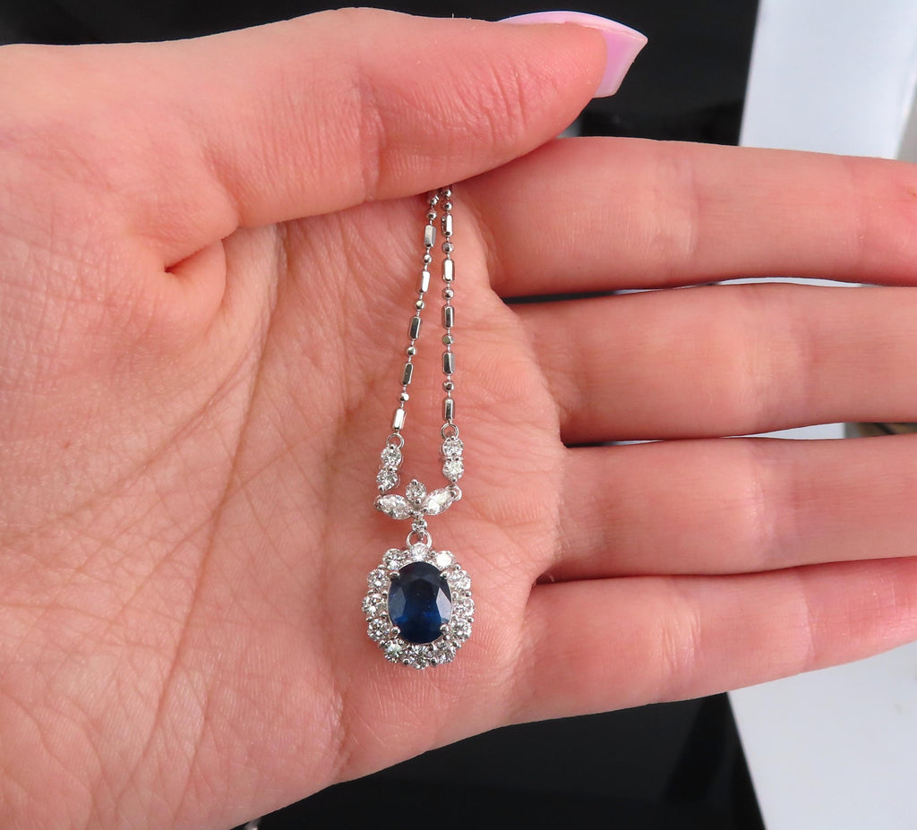 Fine 2.50ct GIA Certified Sapphire & 1.28ct Diamond Platinum Necklace