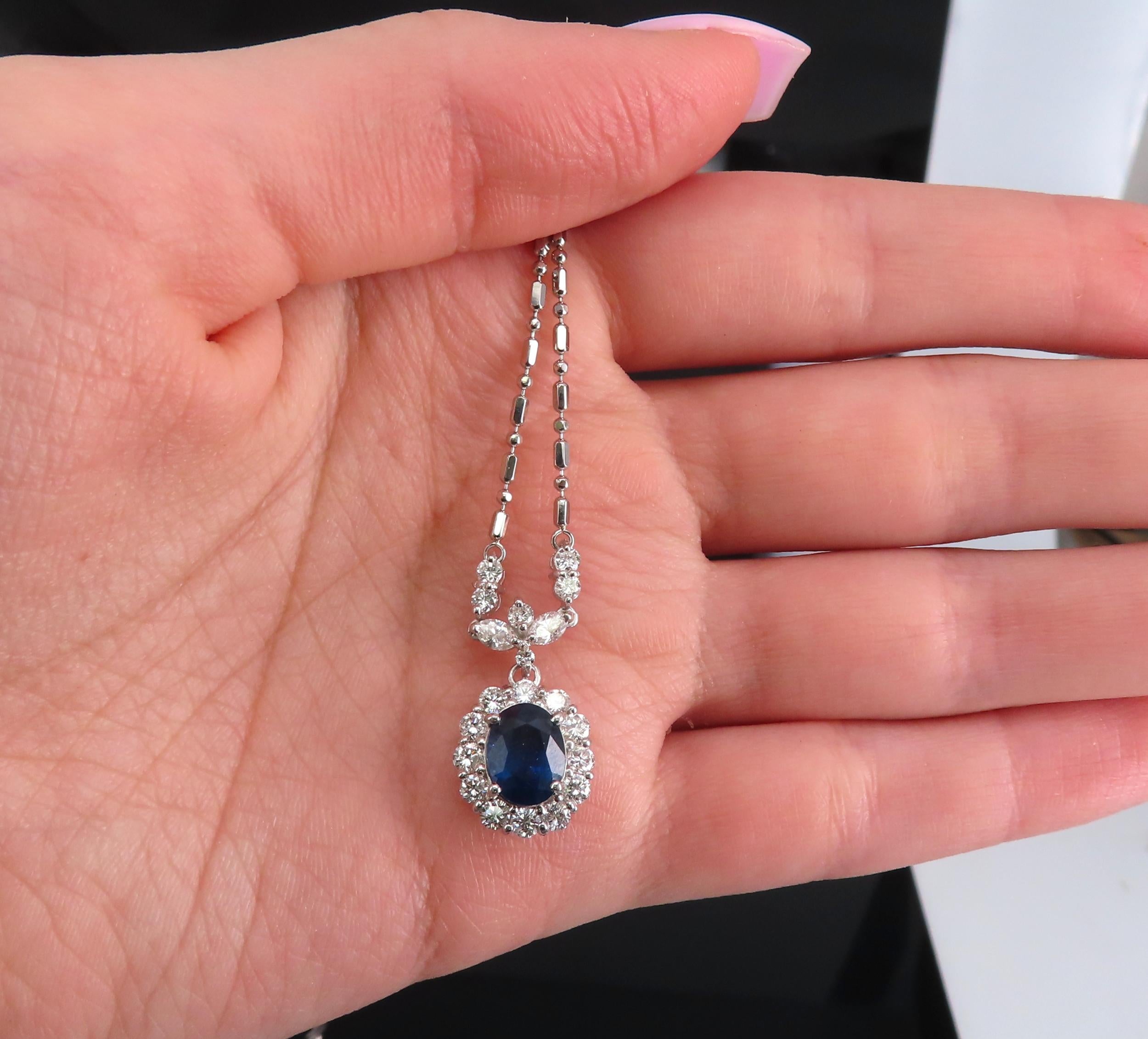 Fine 2.50ct GIA Certified Sapphire & 1.28ct Diamond Platinum Necklace