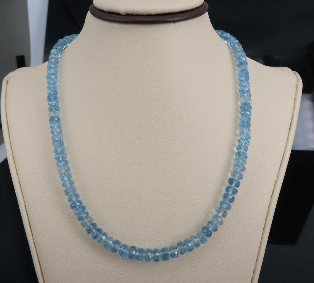 Estate 40ct 4.7mm Natural Aquamarine Bead 17" Sterling Silver Necklace, 12.9g