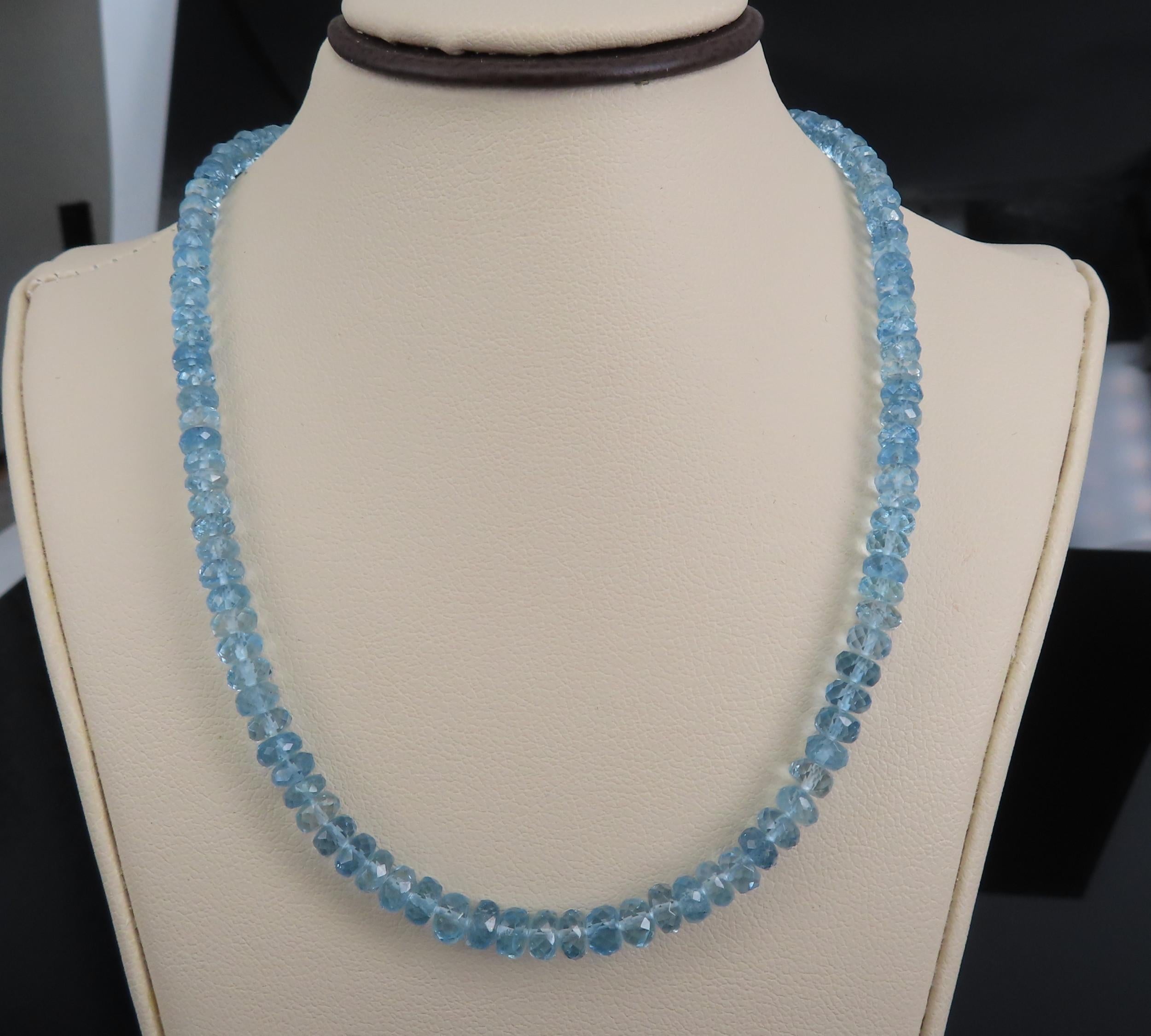 Estate 40ct 4.7mm Natural Aquamarine Bead 17" Sterling Silver Necklace, 12.9g