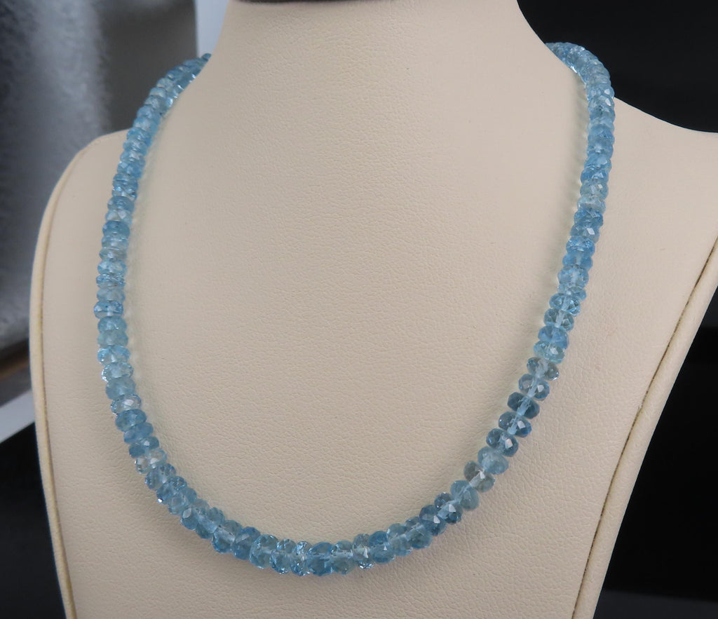Estate 40ct 4.7mm Natural Aquamarine Bead 17" Sterling Silver Necklace, 12.9g
