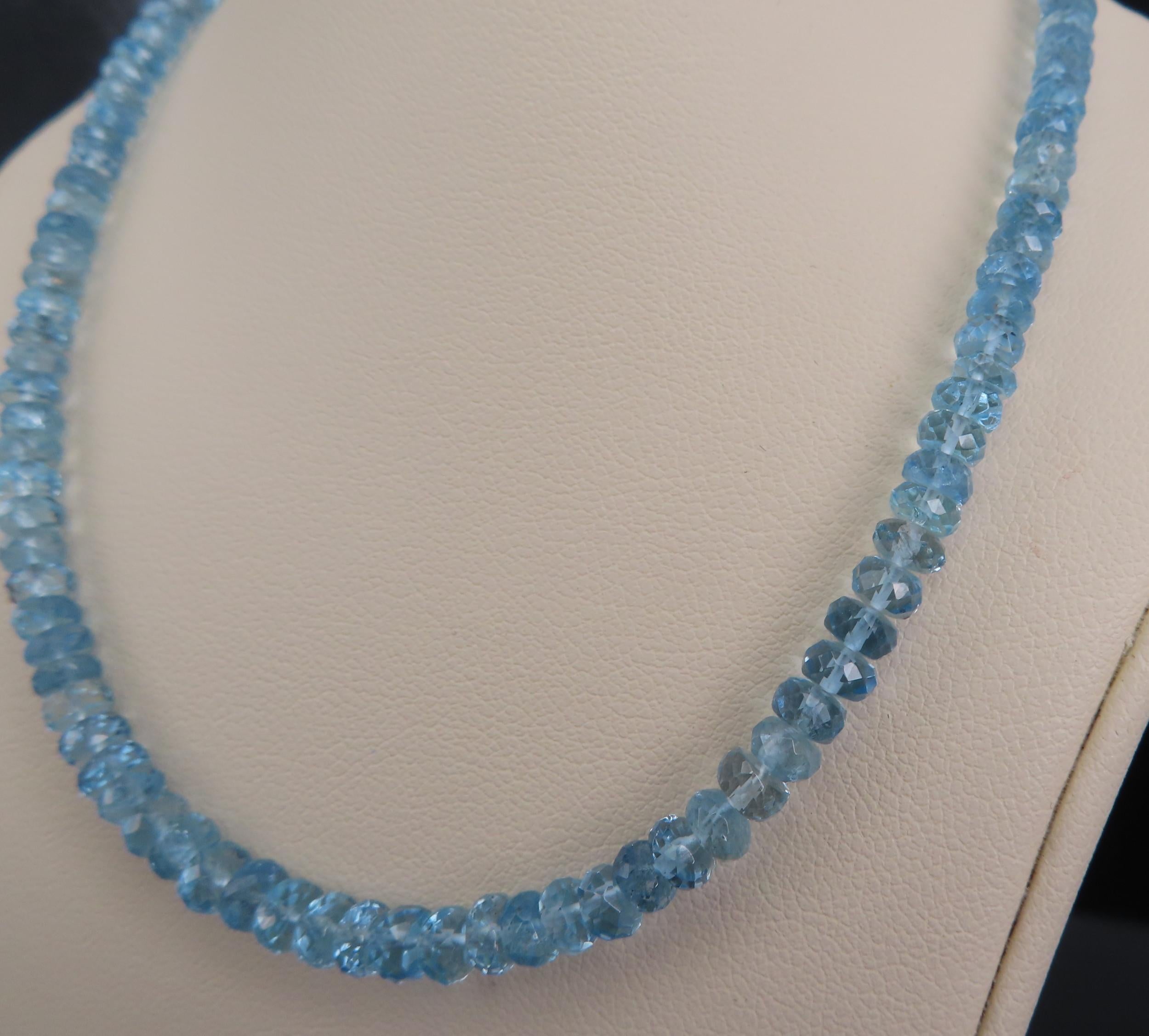 Estate 40ct 4.7mm Natural Aquamarine Bead 17" Sterling Silver Necklace, 12.9g