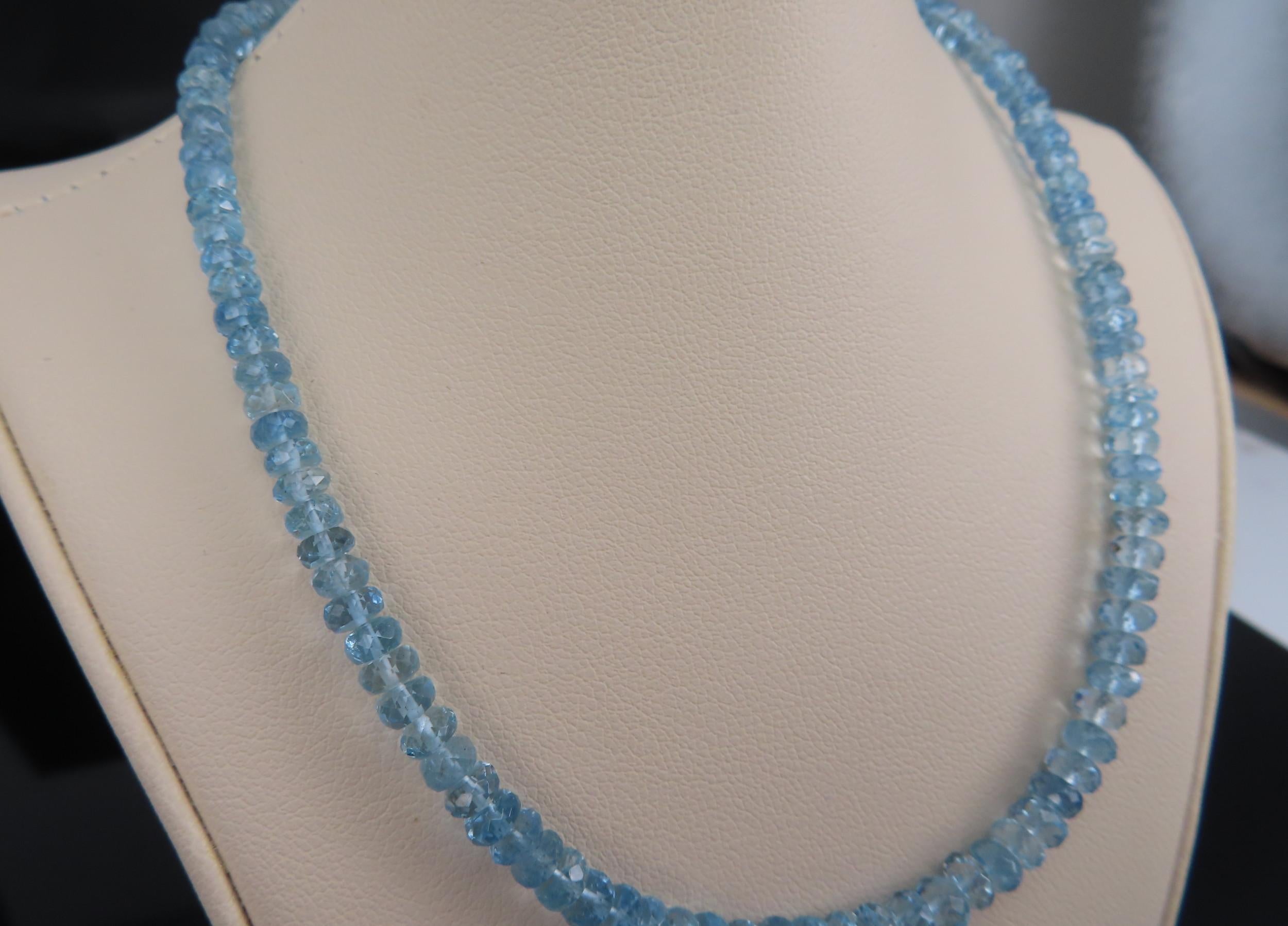 Estate 40ct 4.7mm Natural Aquamarine Bead 17" Sterling Silver Necklace, 12.9g