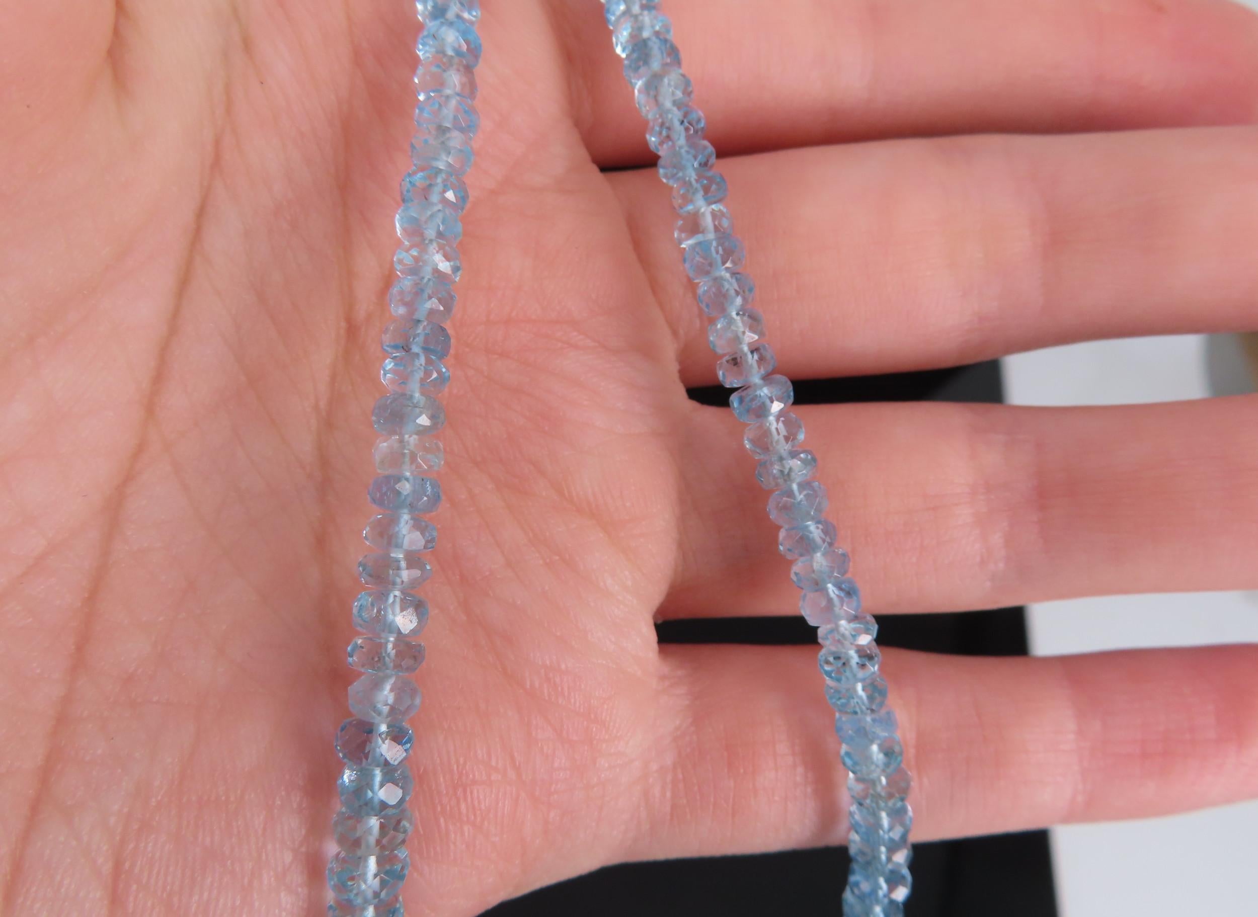 Estate 40ct 4.7mm Natural Aquamarine Bead 17" Sterling Silver Necklace, 12.9g