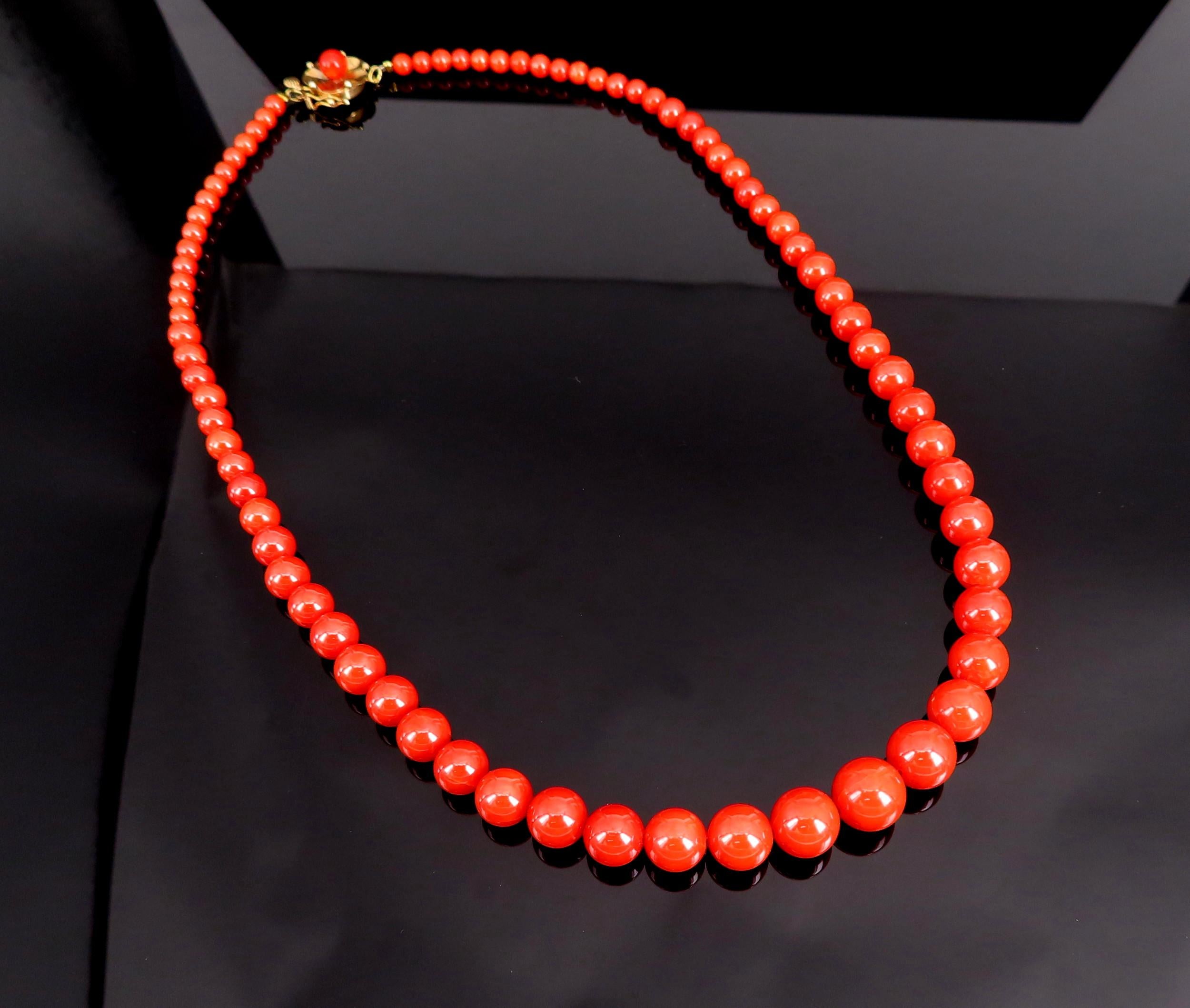Fine 3.6-9.3mm Natural Untreated Ox Blood Coral 14K Yellow Gold 16.5" Necklace