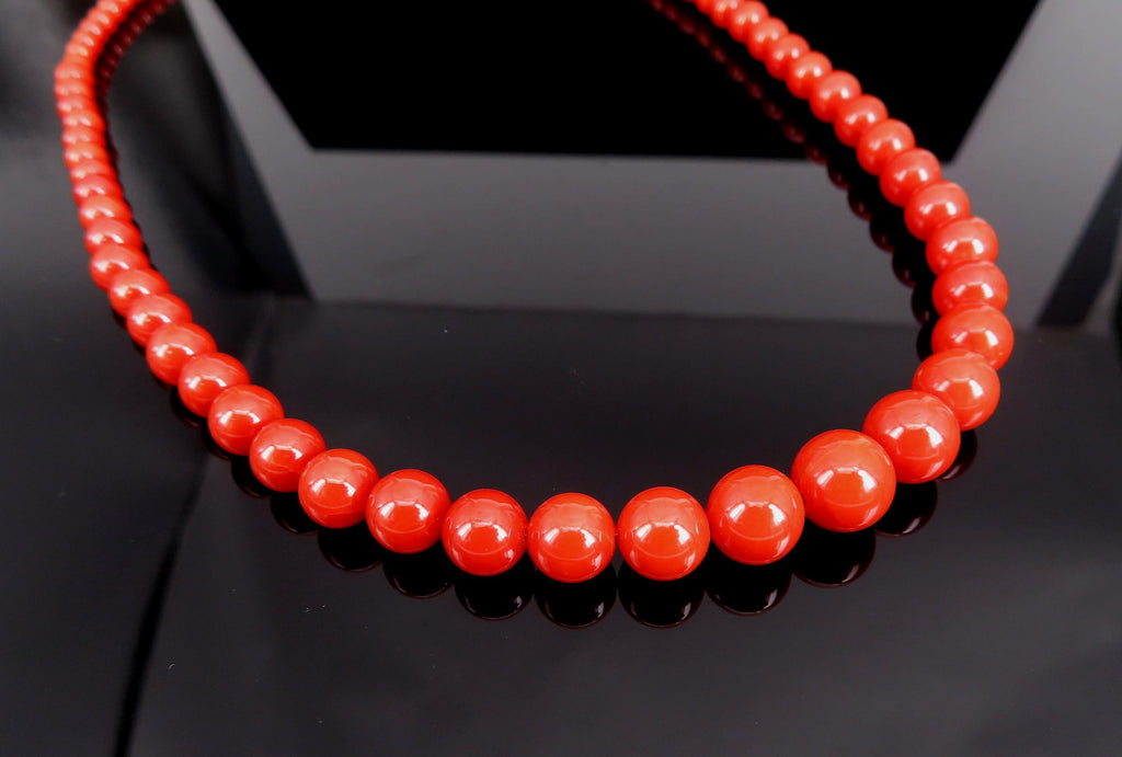 Fine 3.6-9.3mm Natural Untreated Ox Blood Coral 14K Yellow Gold 16.5" Necklace