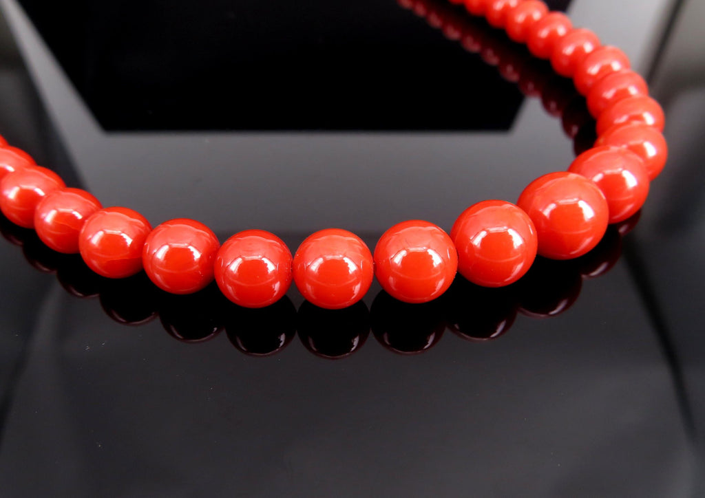 Fine 3.6-9.3mm Natural Untreated Ox Blood Coral 14K Yellow Gold 16.5" Necklace