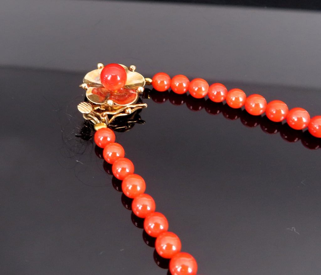 Fine 3.6-9.3mm Natural Untreated Ox Blood Coral 14K Yellow Gold 16.5" Necklace