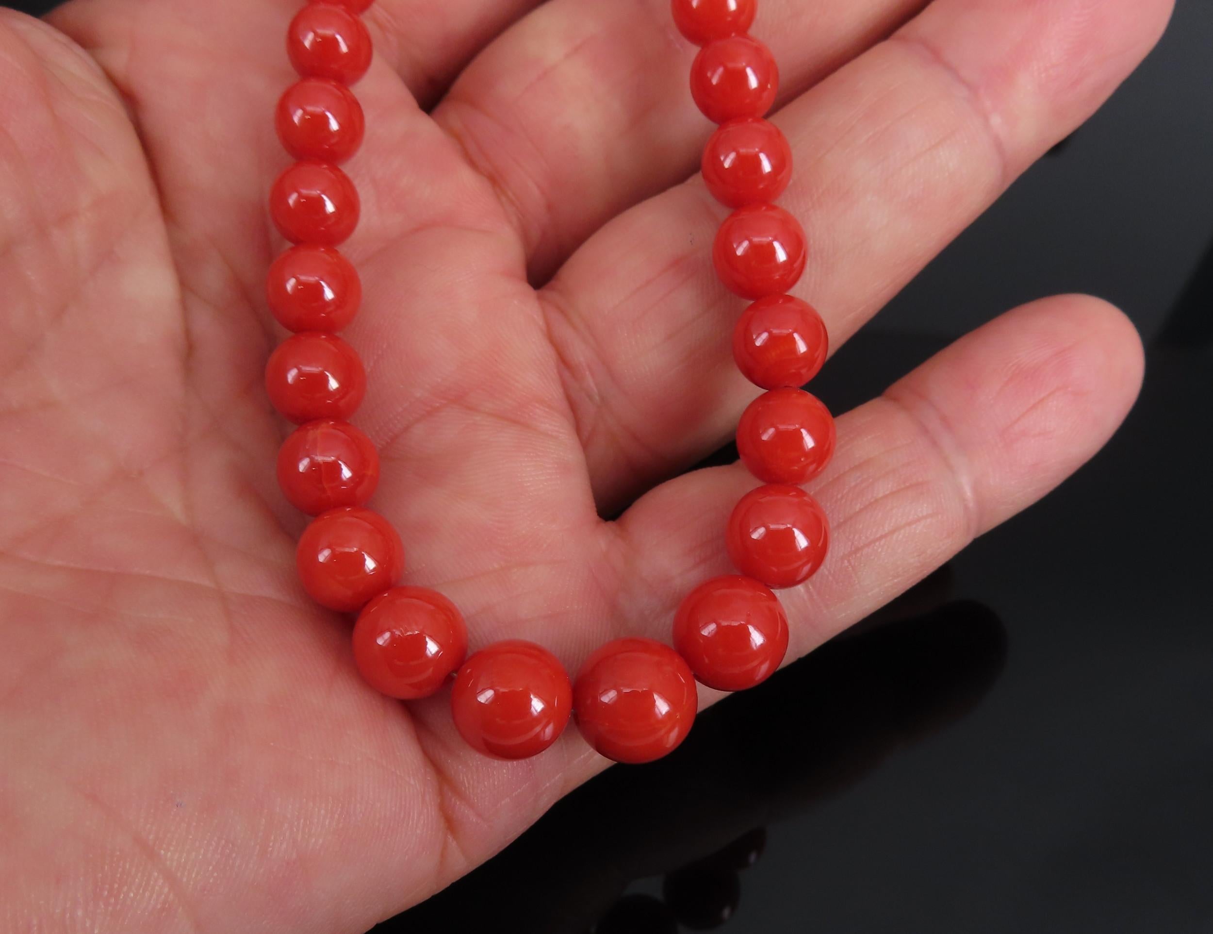 Fine 3.6-9.3mm Natural Untreated Ox Blood Coral 14K Yellow Gold 16.5" Necklace