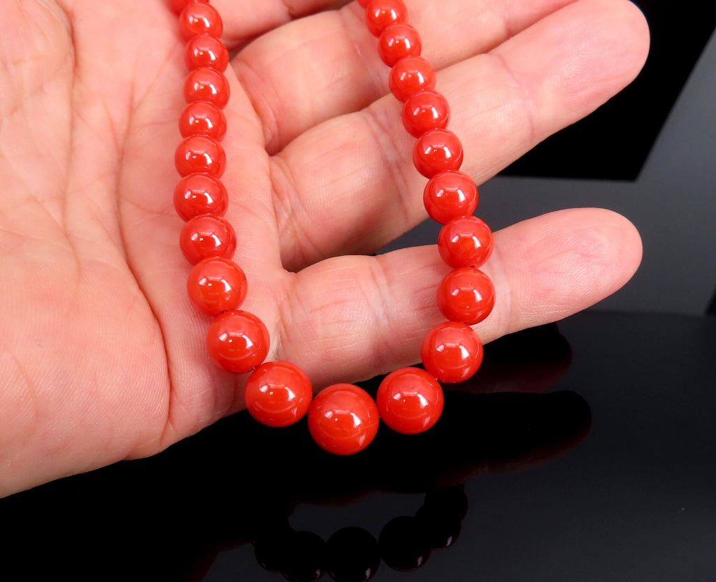 Fine 3.6-9.3mm Natural Untreated Ox Blood Coral 14K Yellow Gold 16.5" Necklace