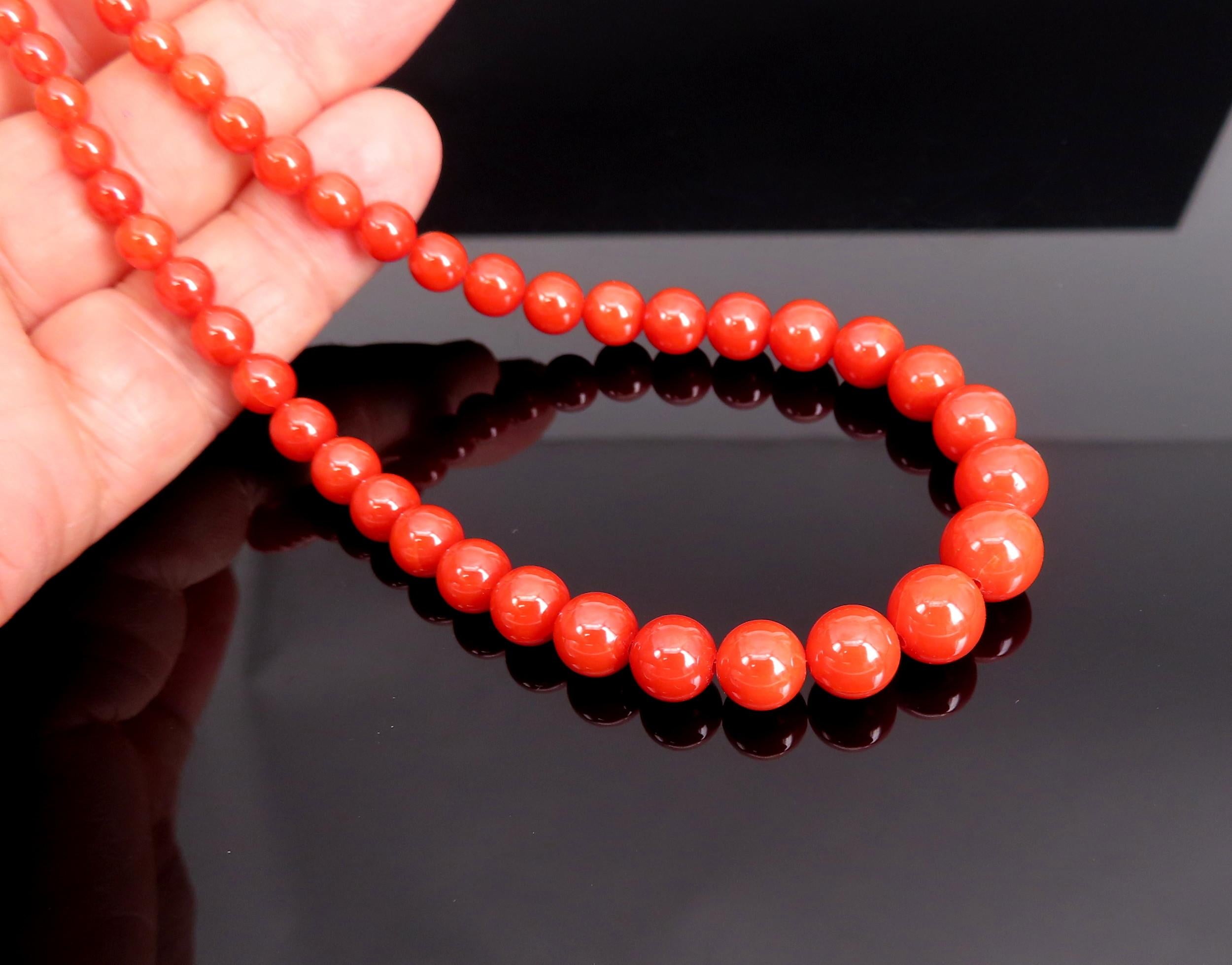 Fine 3.6-9.3mm Natural Untreated Ox Blood Coral 14K Yellow Gold 16.5" Necklace