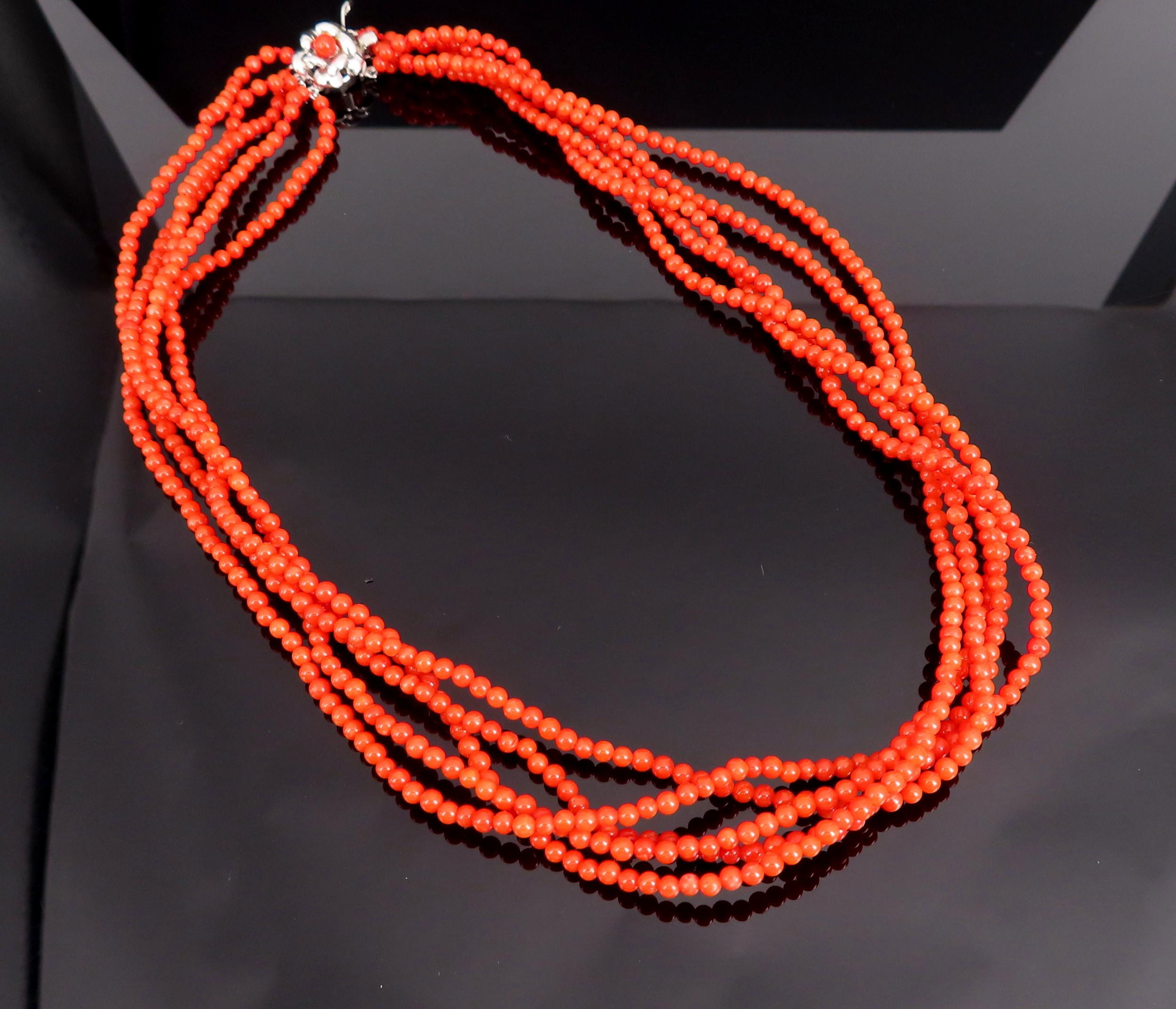 Vintage 3mm Natural Untreated Ox Blood Coral 16.5" Silver Torsade Necklace 25.7g