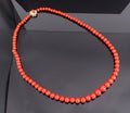 Fine 4.9-8.6mm Natural Untreated Ox Blood Red Coral 14K Yellow Gold Necklace