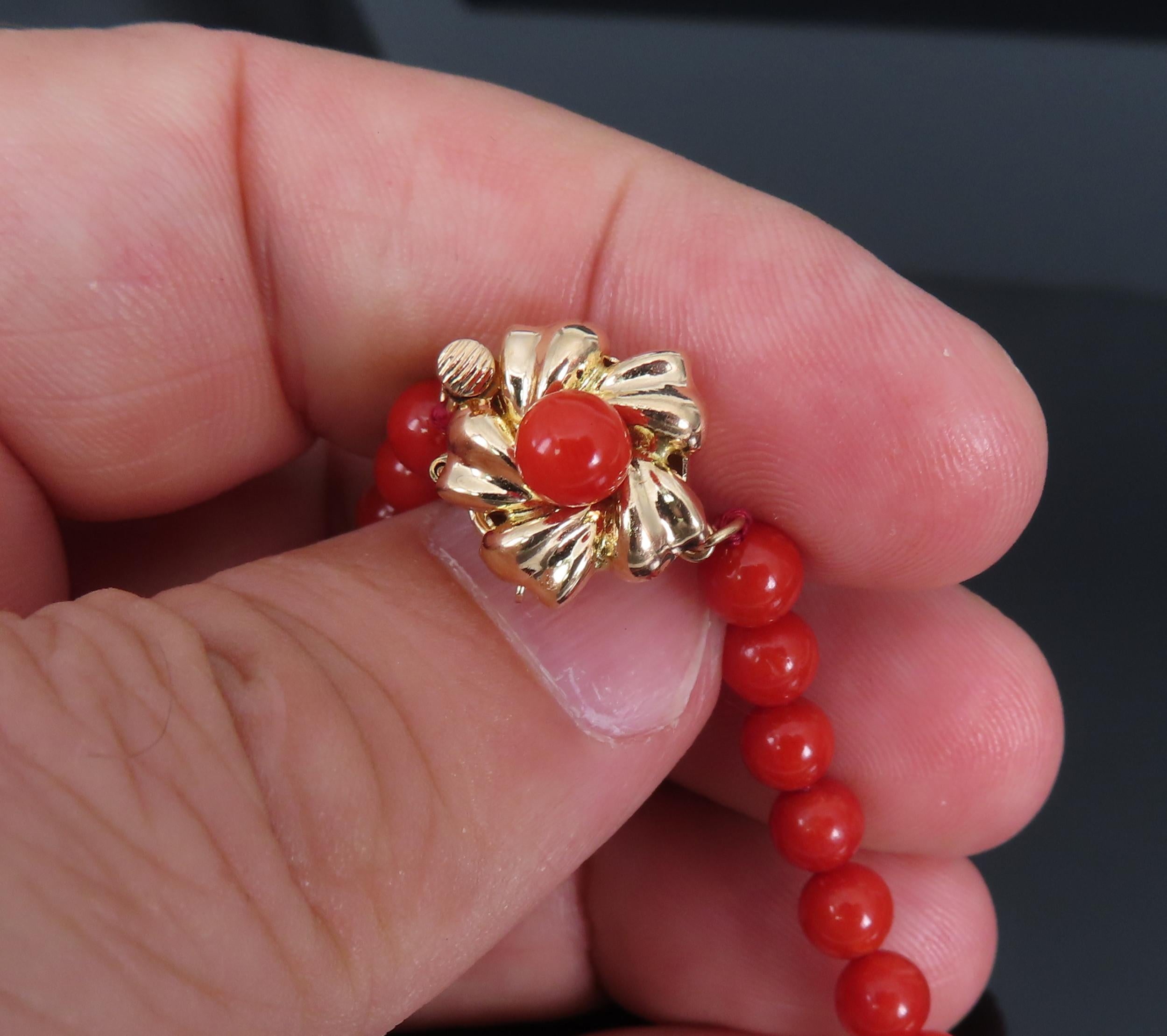 Fine 4.9-8.6mm Natural Untreated Ox Blood Red Coral 14K Yellow Gold Necklace