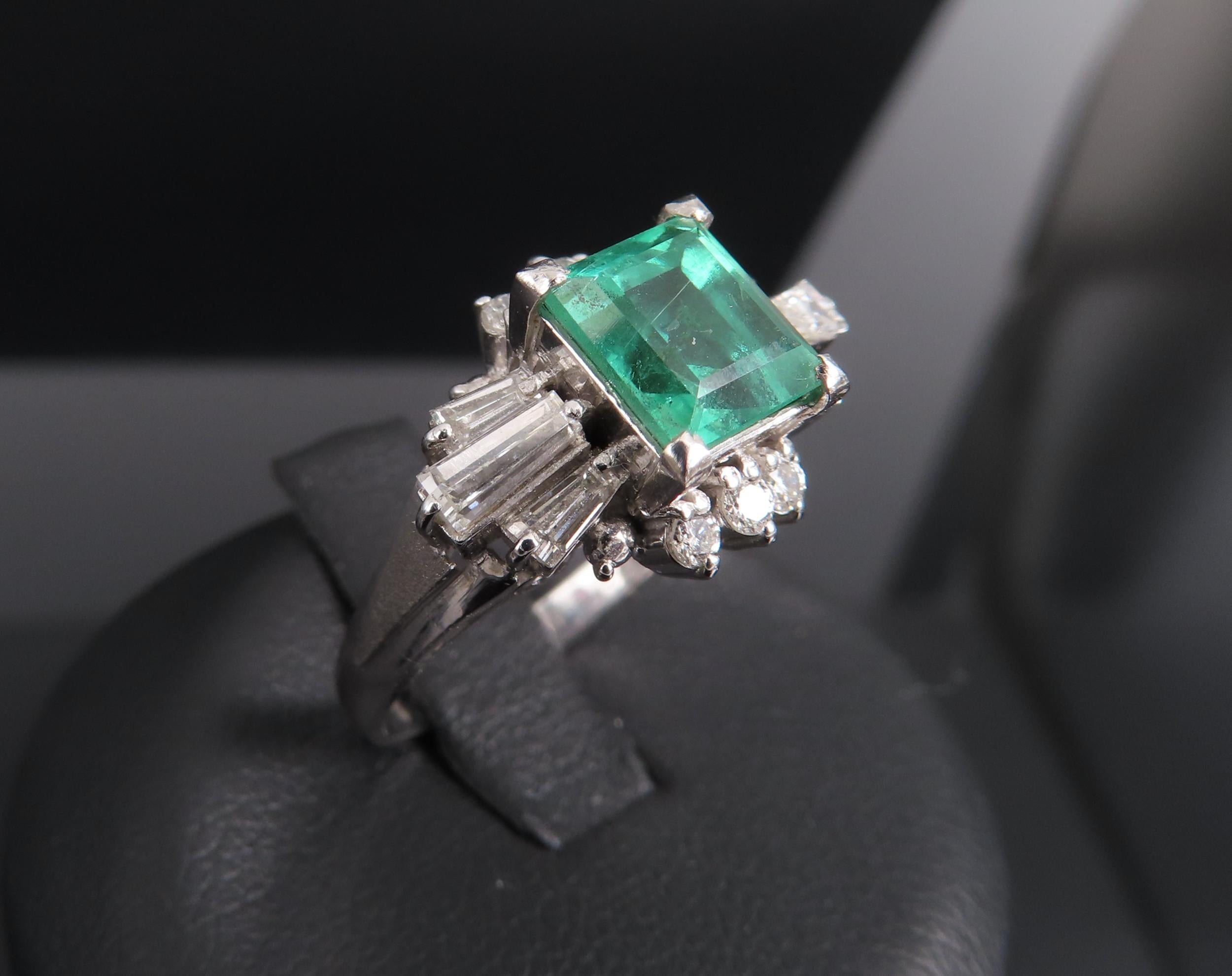 Fine Clean 1.48ct GIA No Oil Emerald 0.76ct Diamond Platinum Ring, Size 5.5