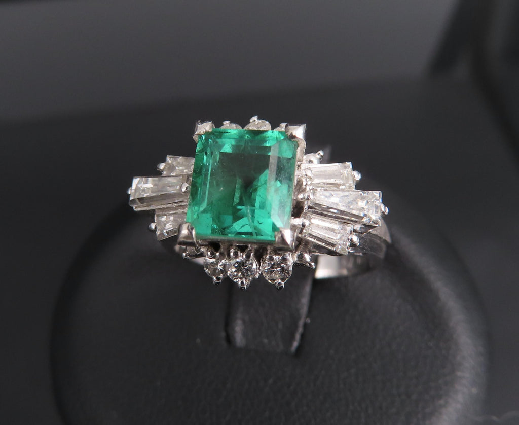 Fine Clean 1.48ct GIA No Oil Emerald 0.76ct Diamond Platinum Ring, Size 5.5