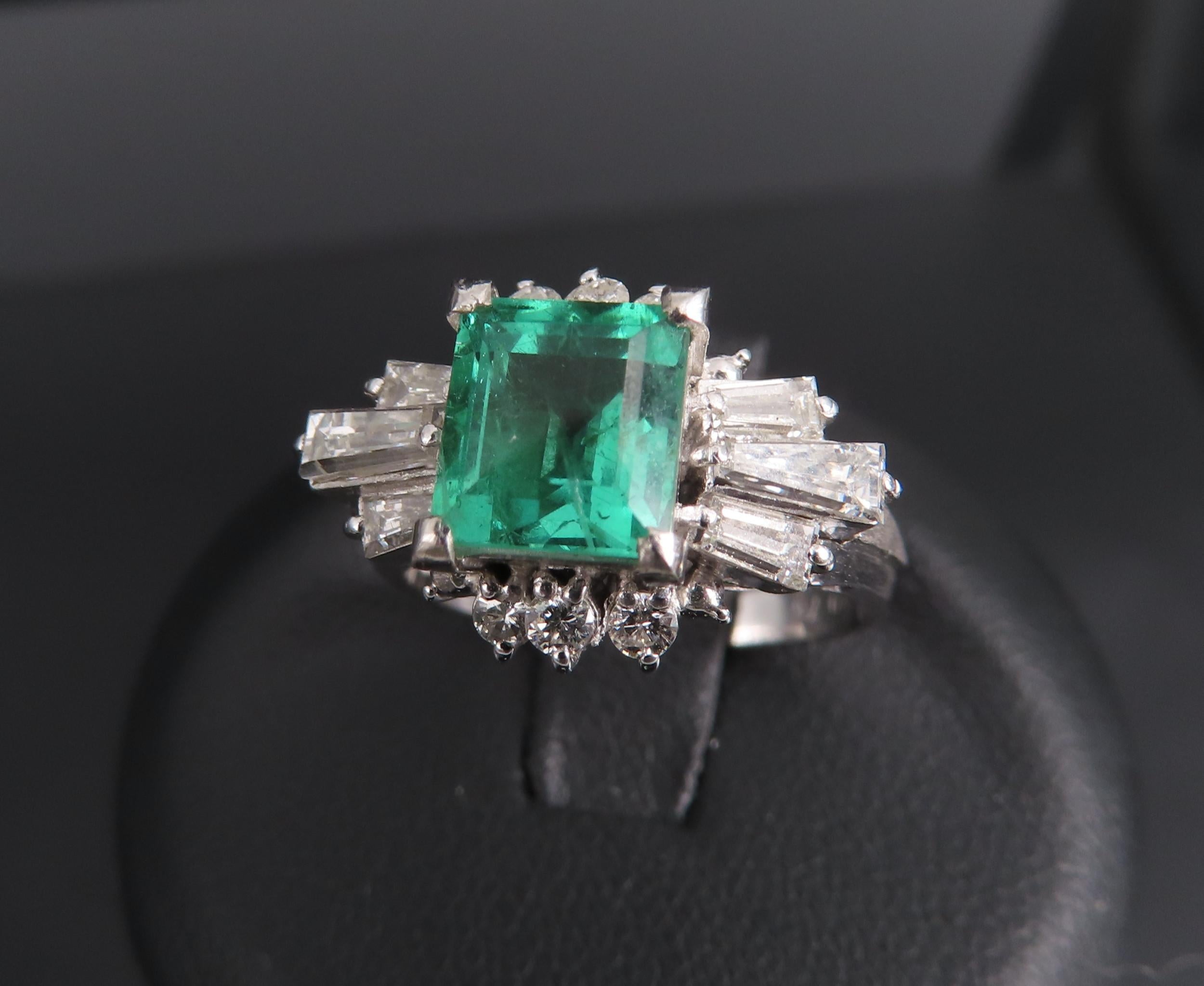 Fine Clean 1.48ct GIA No Oil Emerald 0.76ct Diamond Platinum Ring, Size 5.5