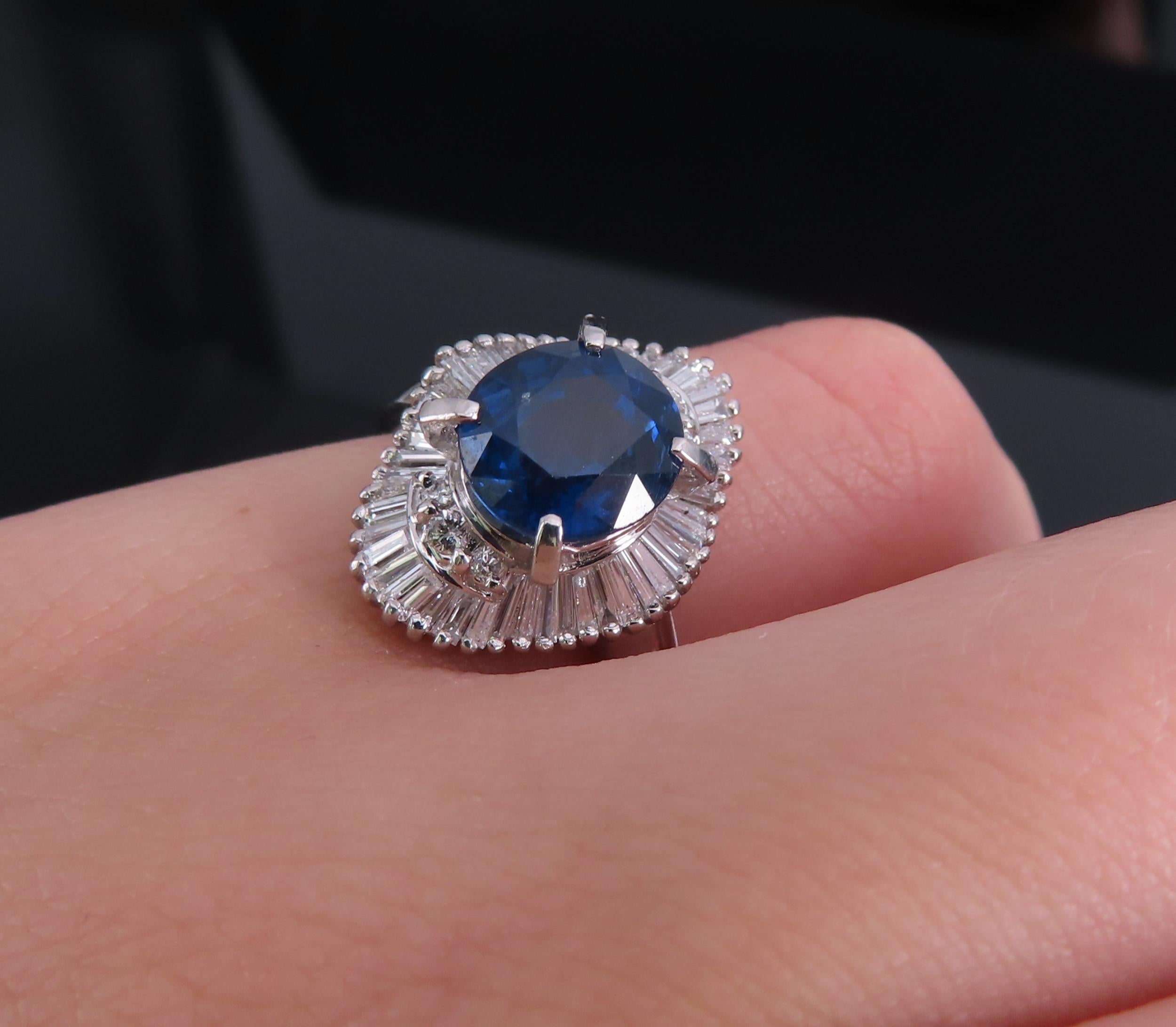 Fine 3.01ct GIA Royal Blue Sapphire & 0.64ct Diamond Platinum Ring, Size 5.75