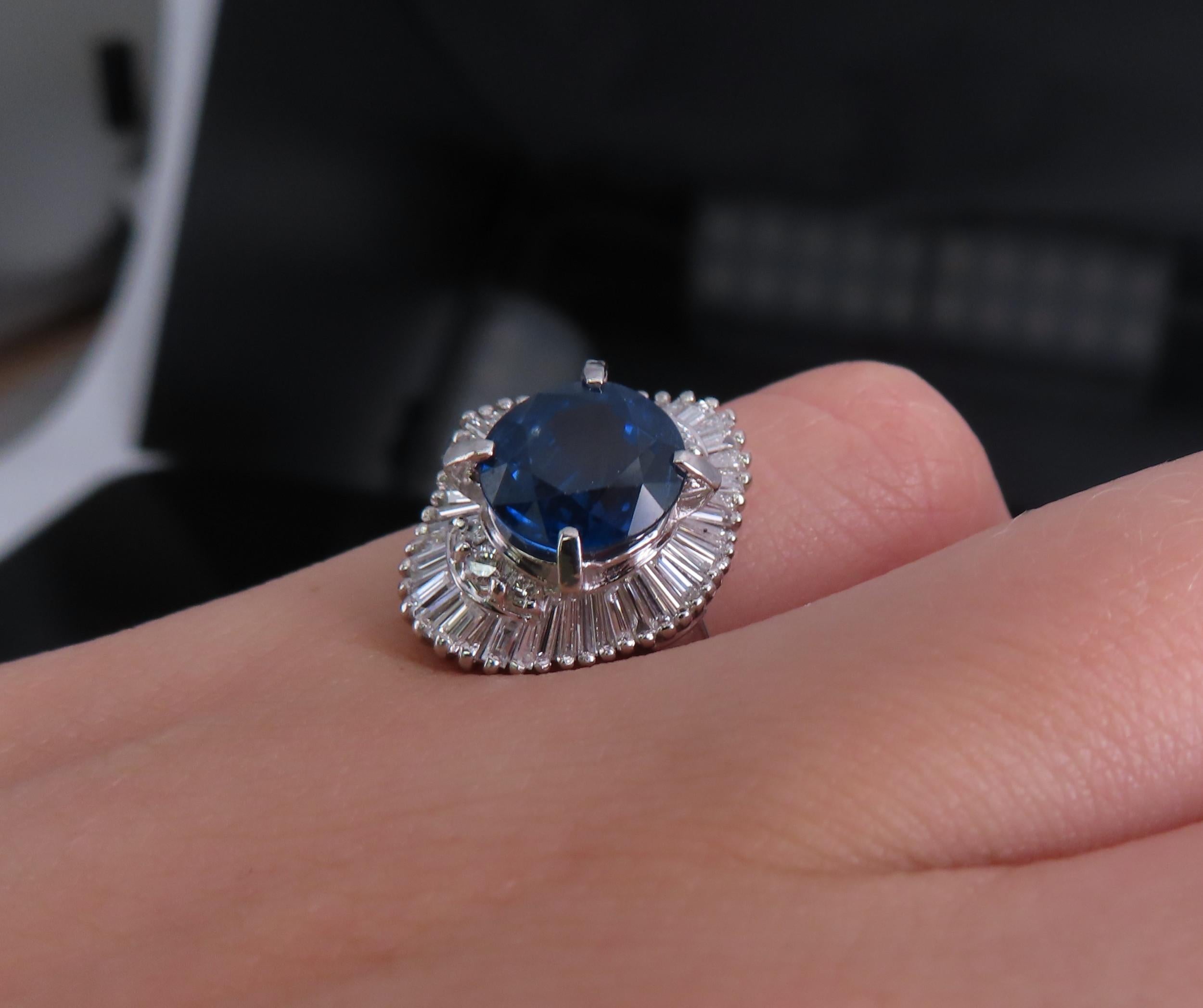 Fine 3.01ct GIA Royal Blue Sapphire & 0.64ct Diamond Platinum Ring, Size 5.75